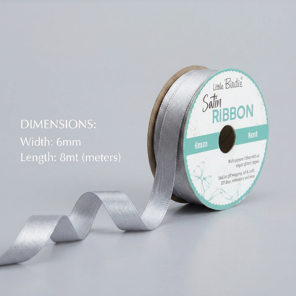 Satin Ribbon 6mm Silver 8mtr 1Roll