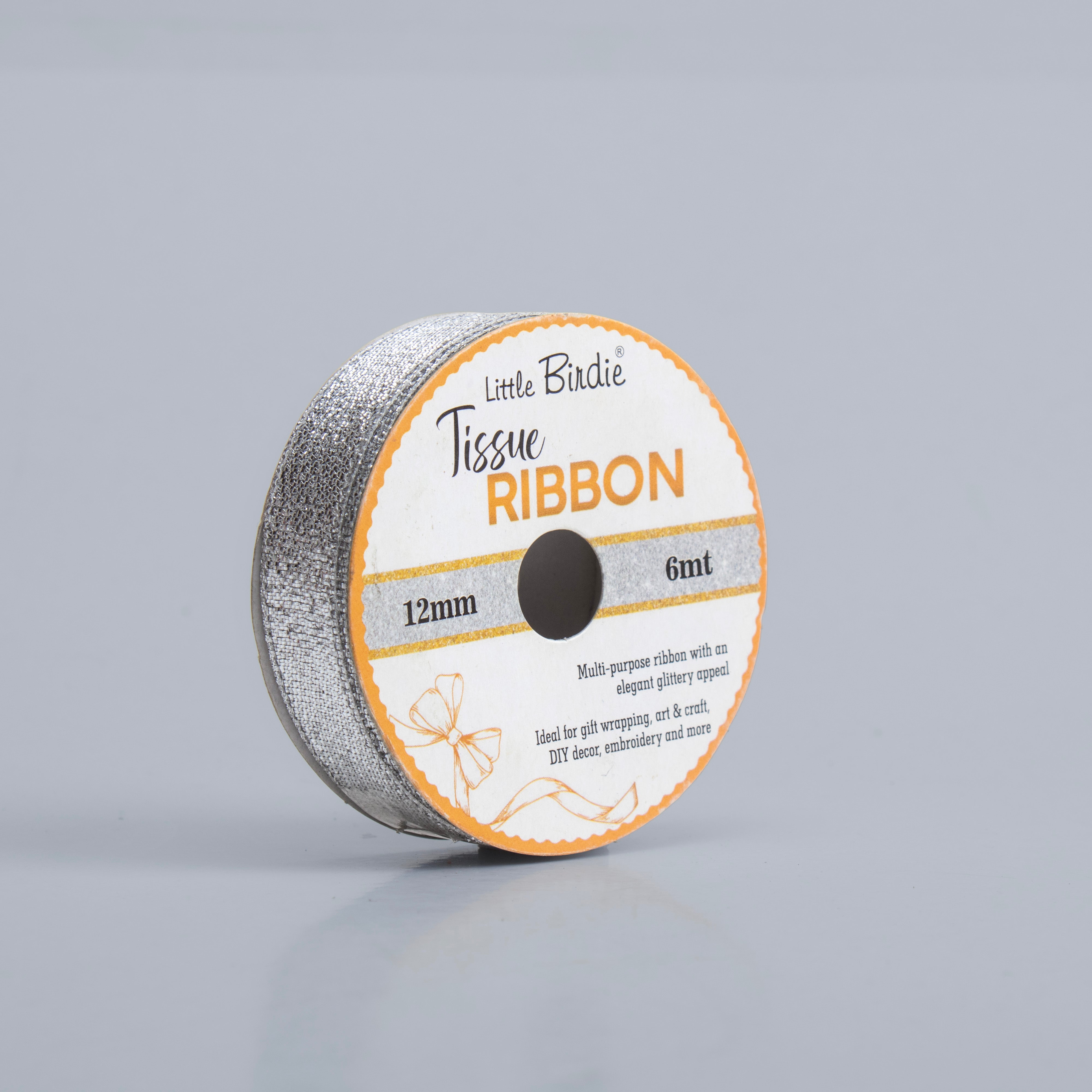 Tissue Ribbon 12mm Silver 6mtr 1Roll