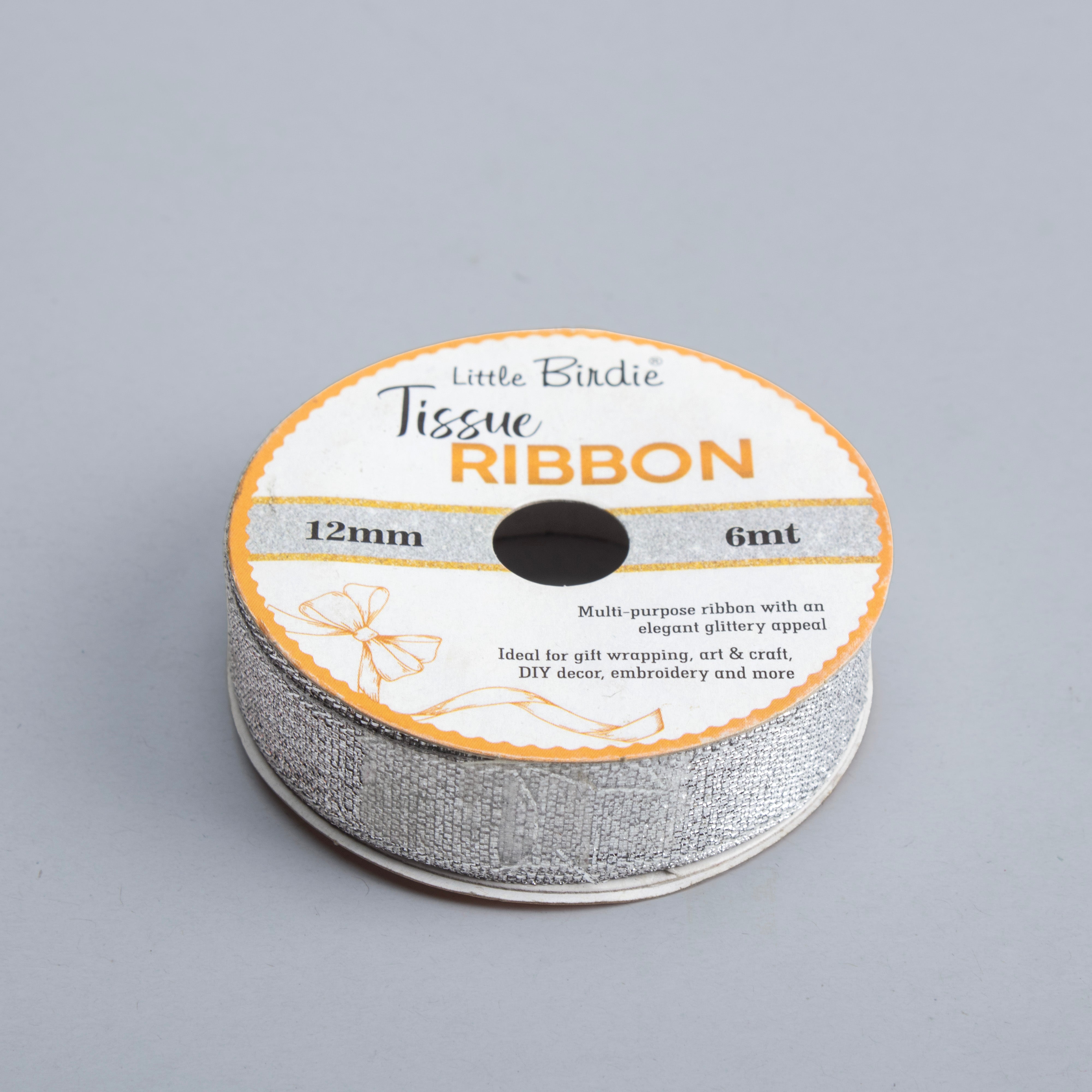 Tissue Ribbon 12mm Silver 6mtr 1Roll