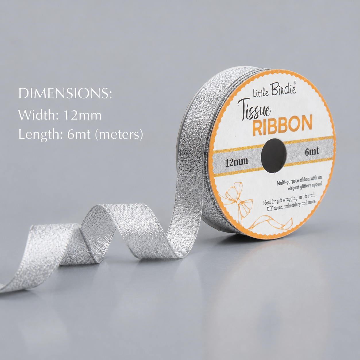 Tissue Ribbon 12mm Silver 6mtr 1Roll