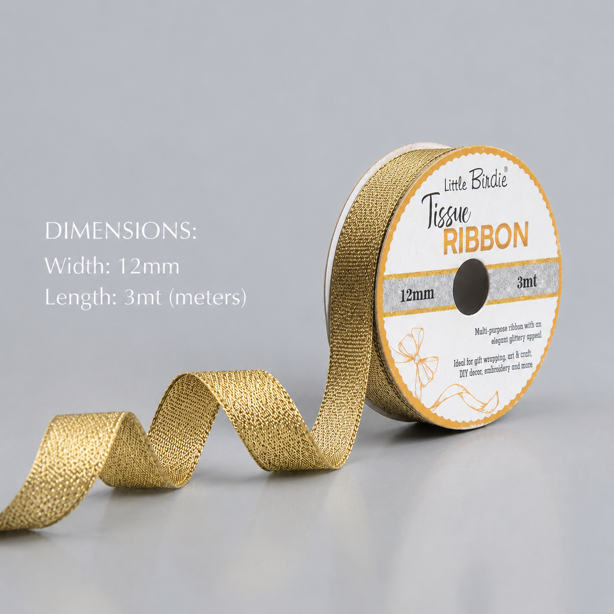 Sparkle Ribbon 12mm Light Gold 3mtr 1Roll