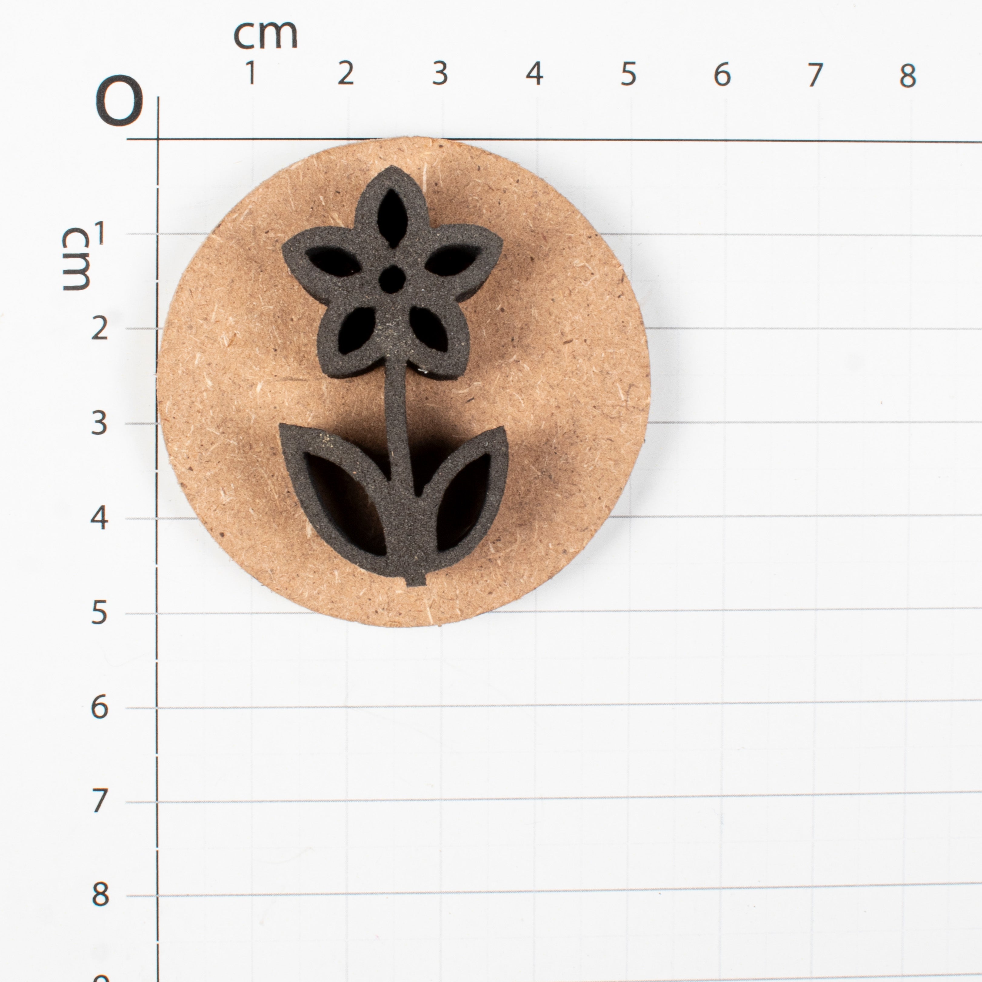 Foam Stamp - Flower Stem, 2.2 x 4.2cm, 10mm Thick (MDF Base 5.5mm thick round 5cm dia) 1pc