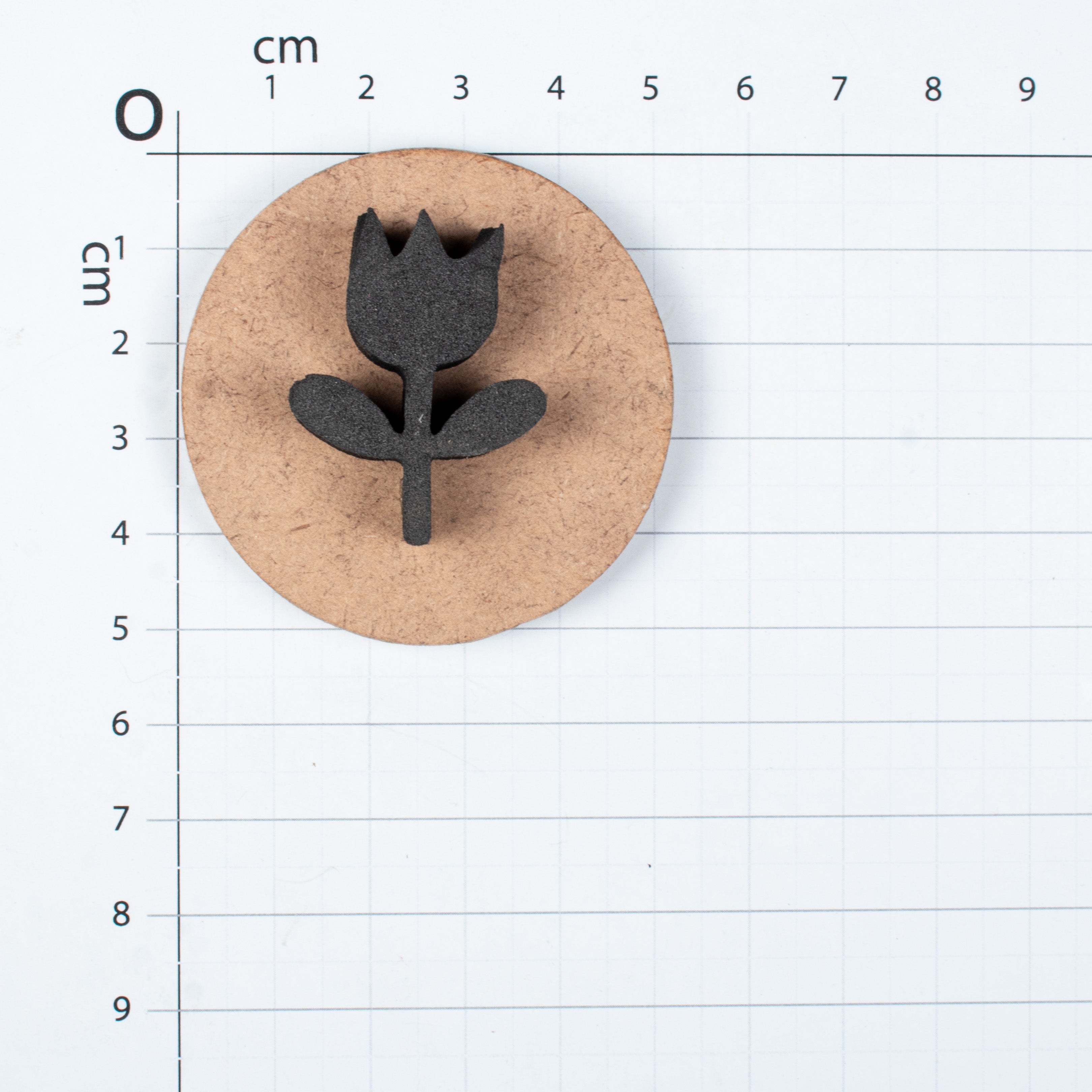 Foam Stamp - Tulip, 2.1 x 3.3cm, 10mm Thick (MDF Base 5.5mm thick round 5cm dia) 1pc