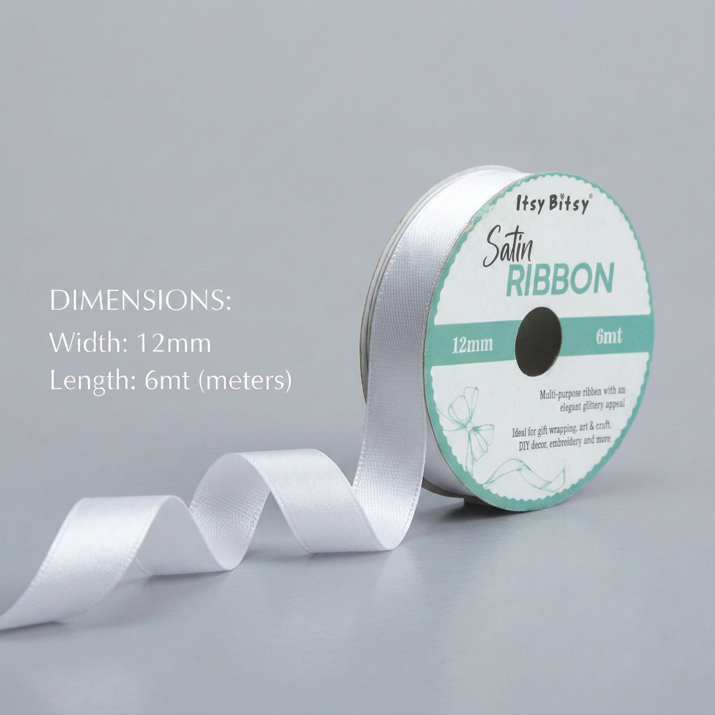 Satin Ribbon 12mm White 6mtr 1Roll