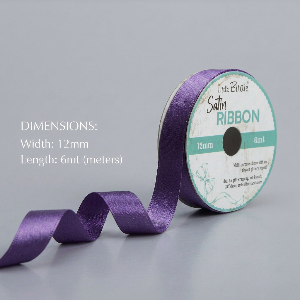 Satin Ribbon 12mm Purple 6mtr 1Roll