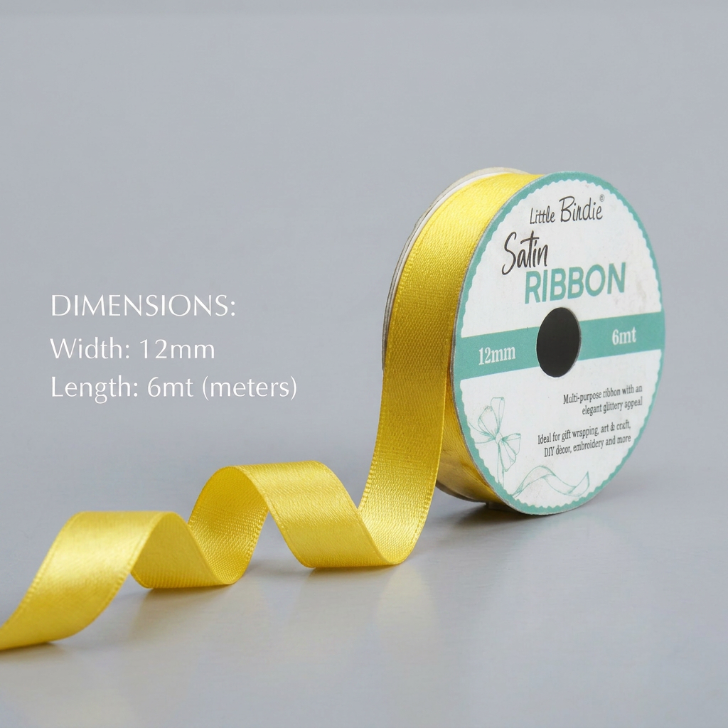 Satin Ribbon 12mm Lemon Yellow 6mtr 1Roll