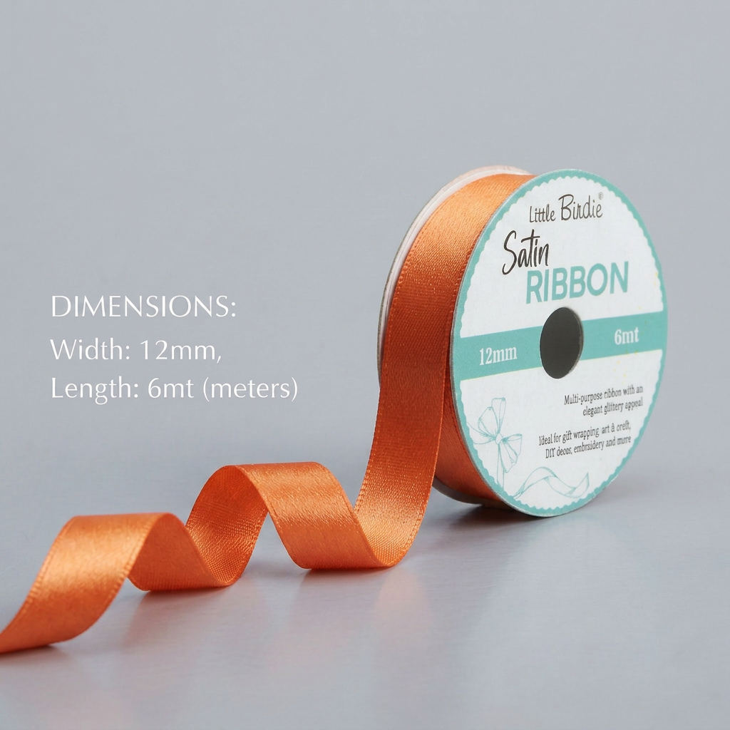 Satin Ribbon 12mm Orange 6mtr 1Roll