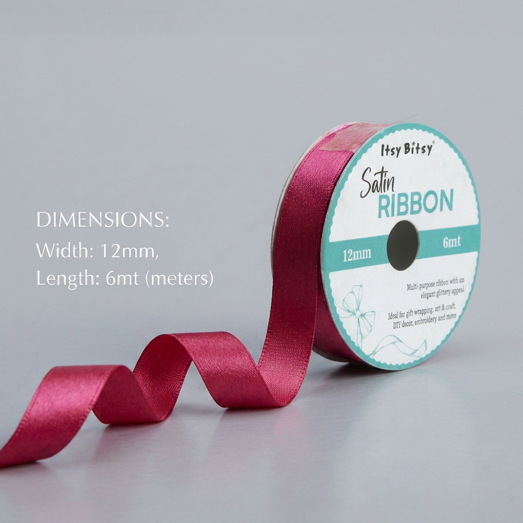 Satin Ribbon 12mm Hot Pink 6mtr 1Roll
