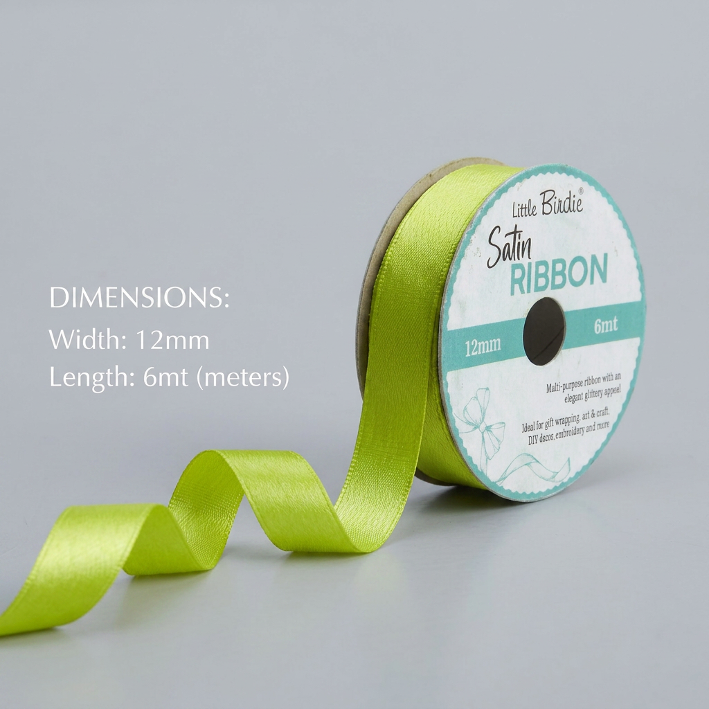 Satin Ribbon 12mm Parrot Green 6mtr 1Roll