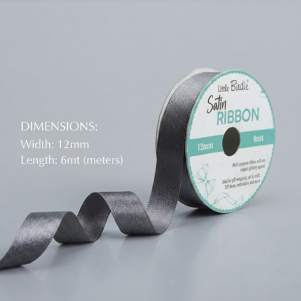 Satin Ribbon 12mm Silver 6mtr 1Roll