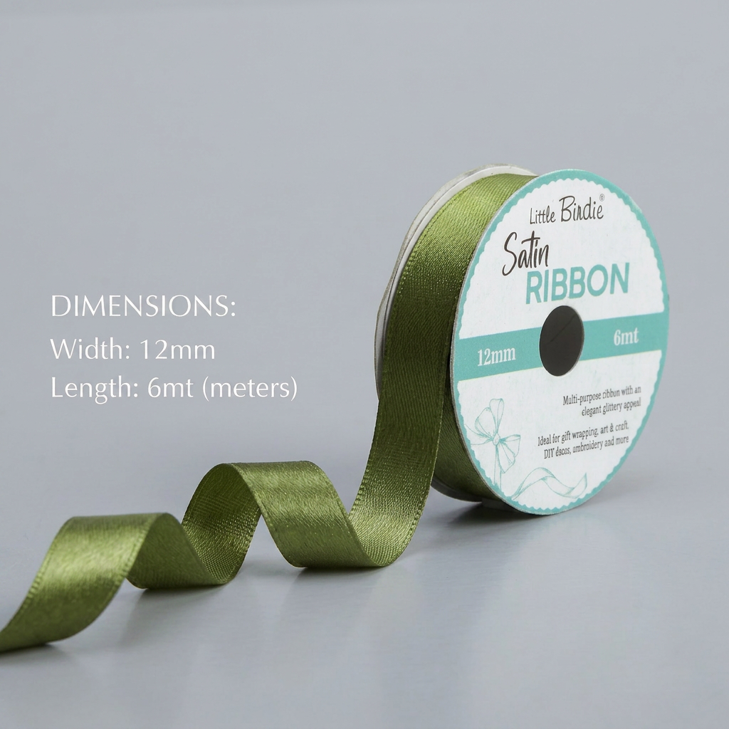 Satin Ribbon 12mm Olive Green 6mtr 1Roll