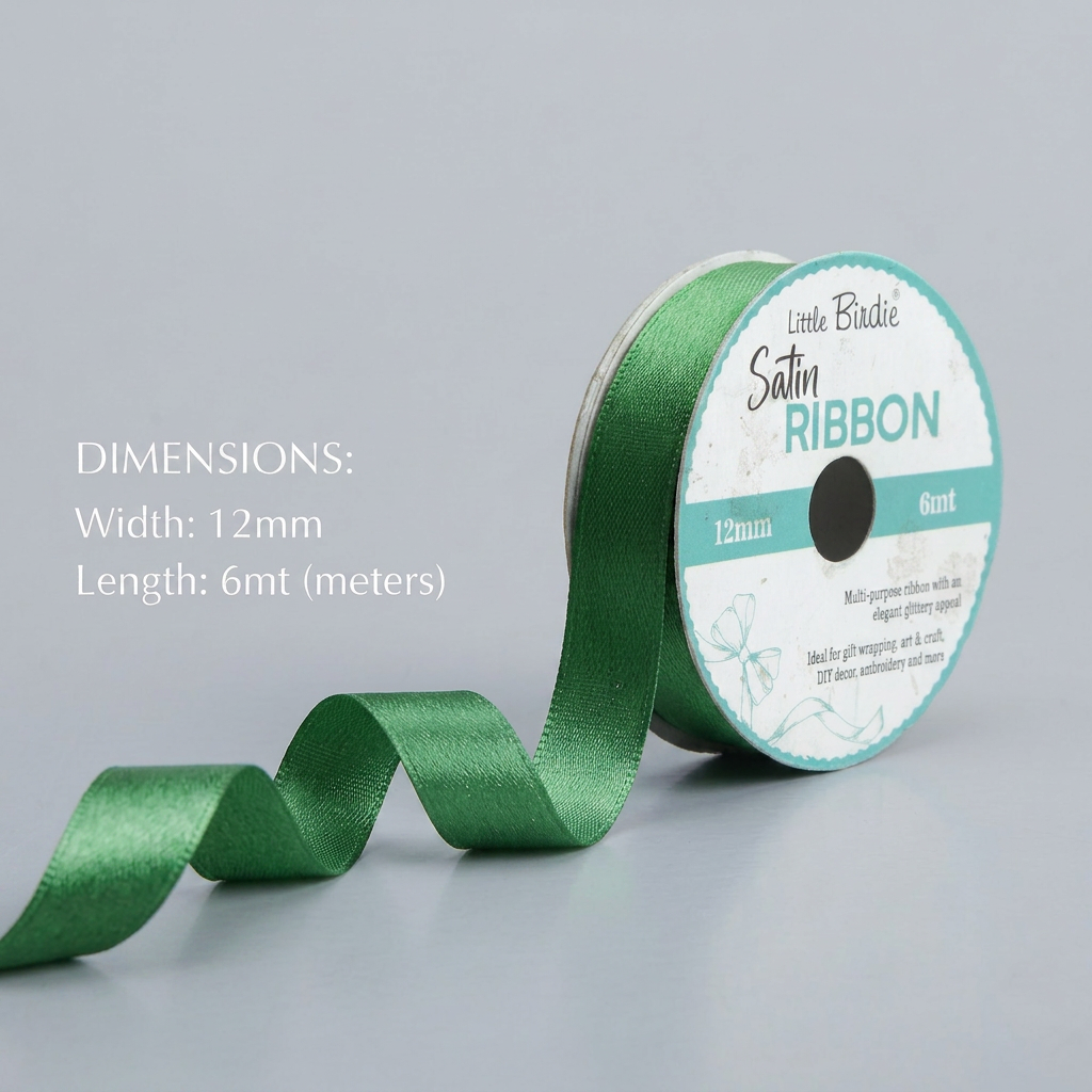 Satin Ribbon 12mm Green 6mtr 1Roll