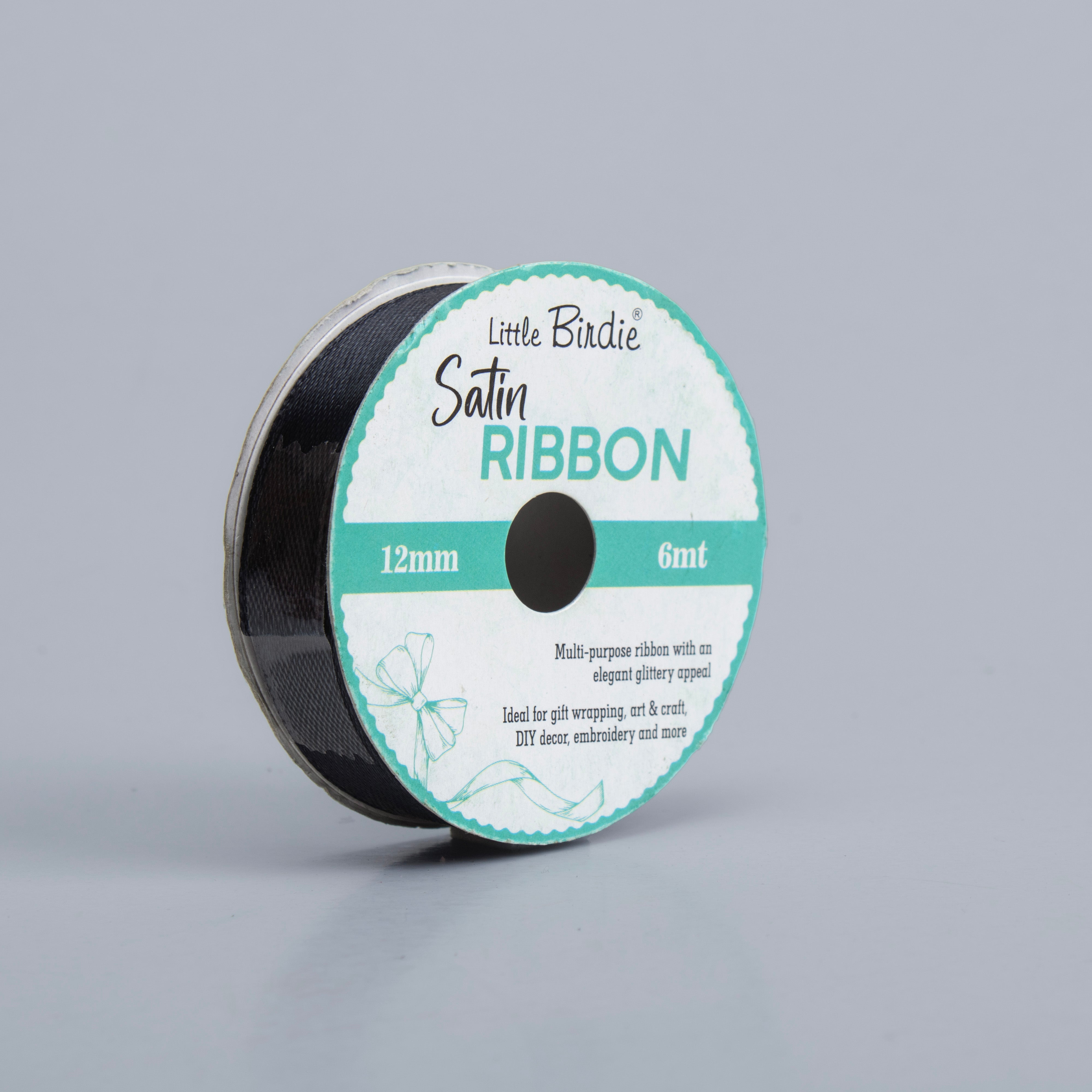 Satin Ribbon 12mm Black 6mtr 1Roll