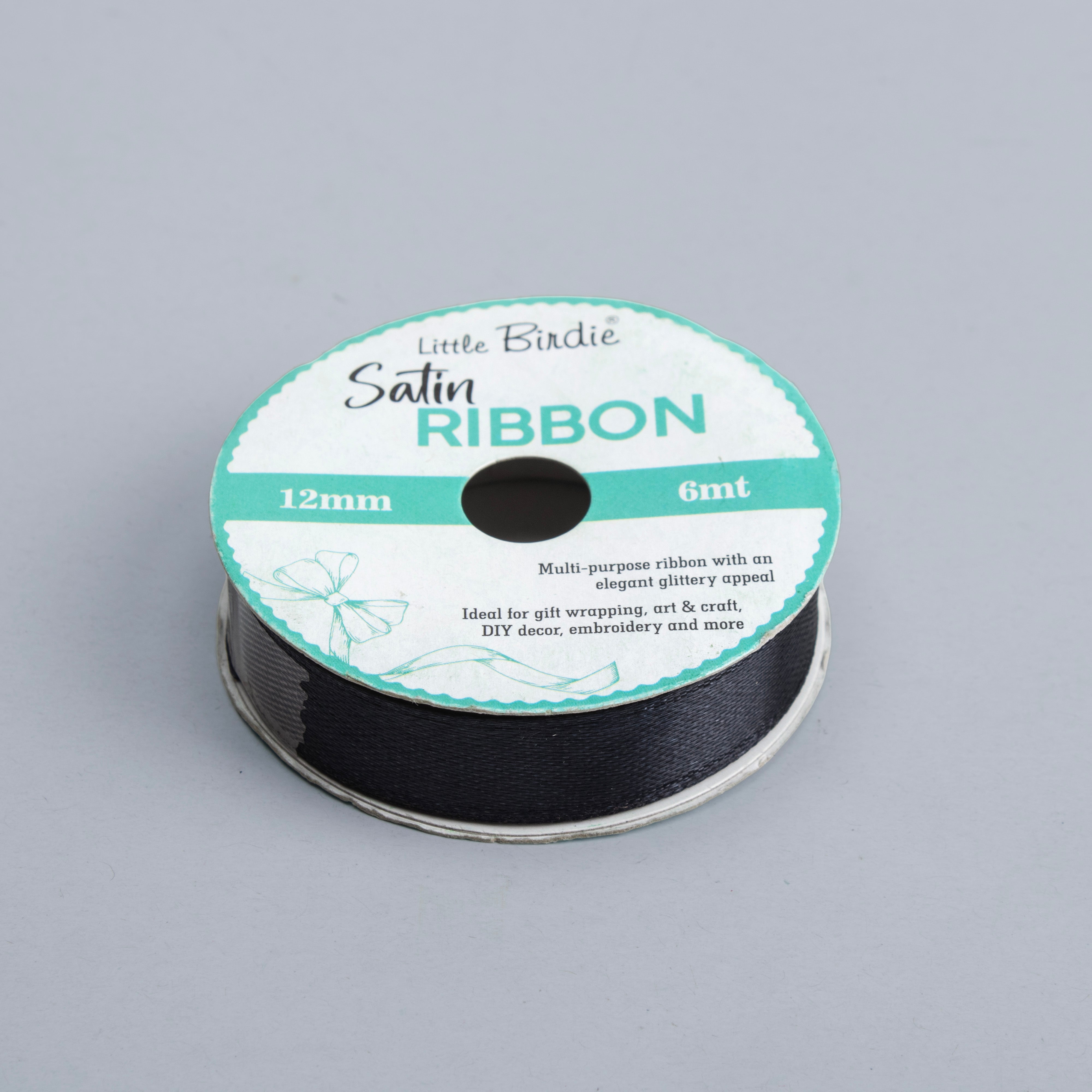 Satin Ribbon 12mm Black 6mtr 1Roll