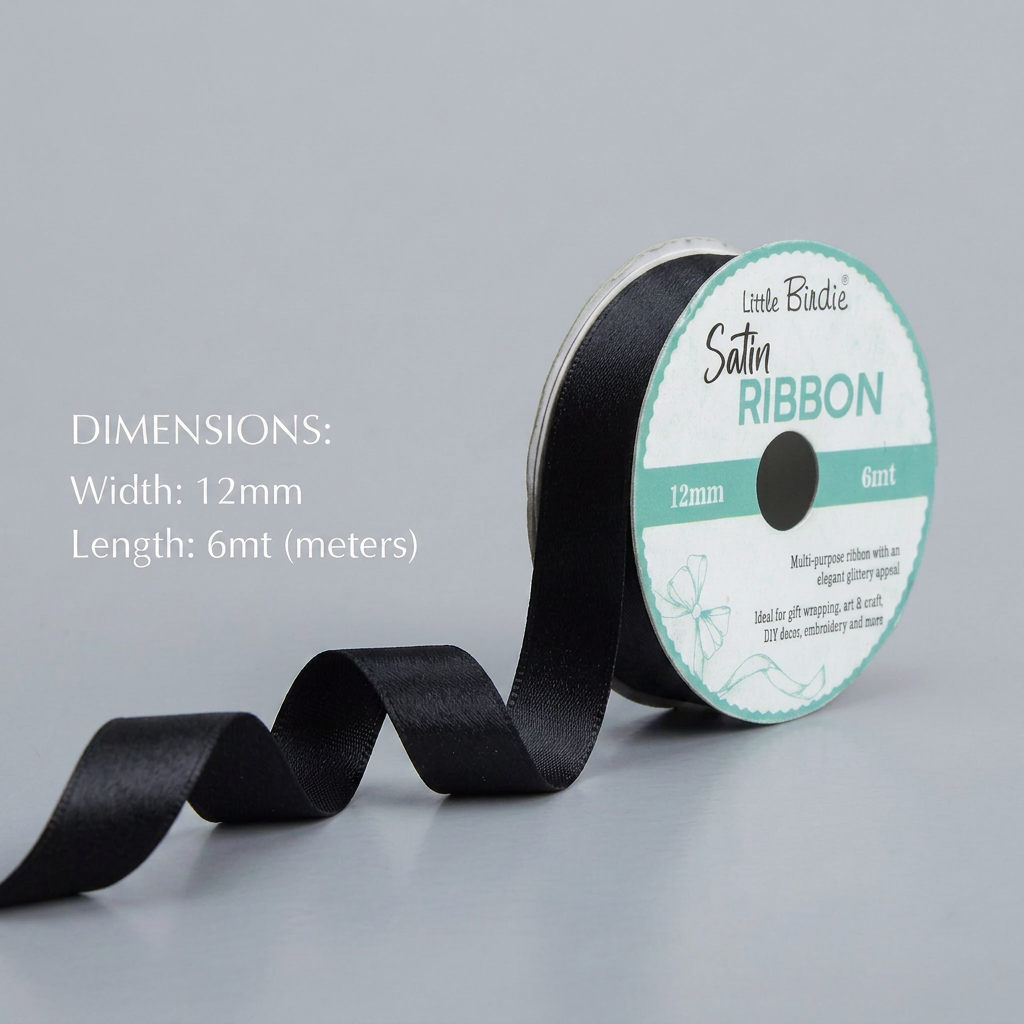 Satin Ribbon 12mm Black 6mtr 1Roll