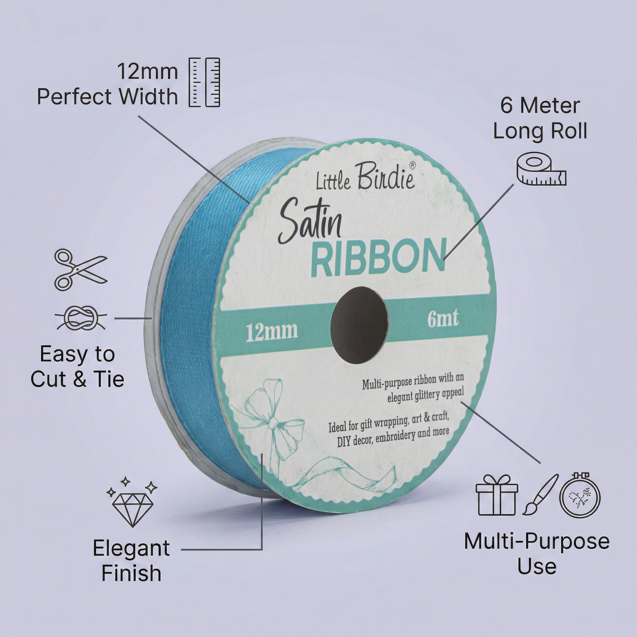 Satin Ribbon 12mm Baby Blue 6mtr 1Roll
