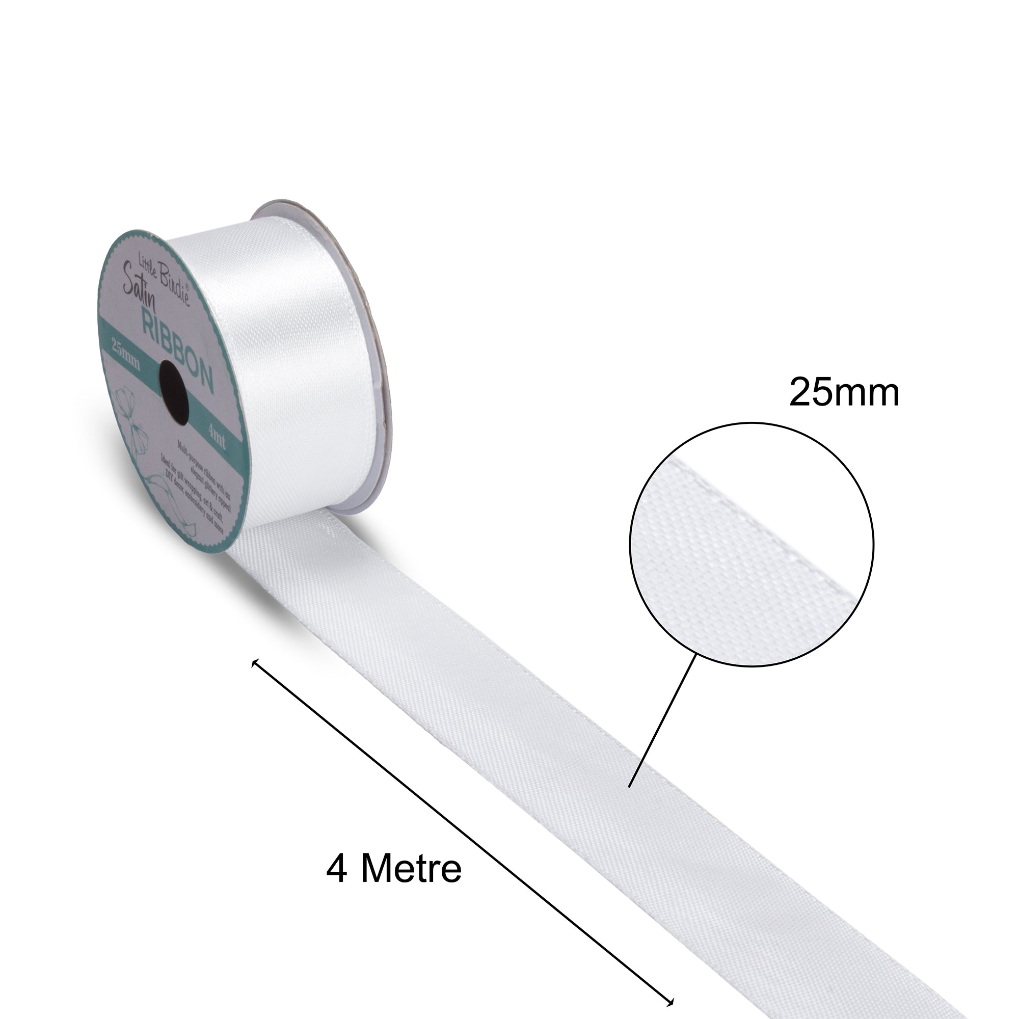 Satin Ribbon | 25mm | White | 4 Meters - 1 Roll