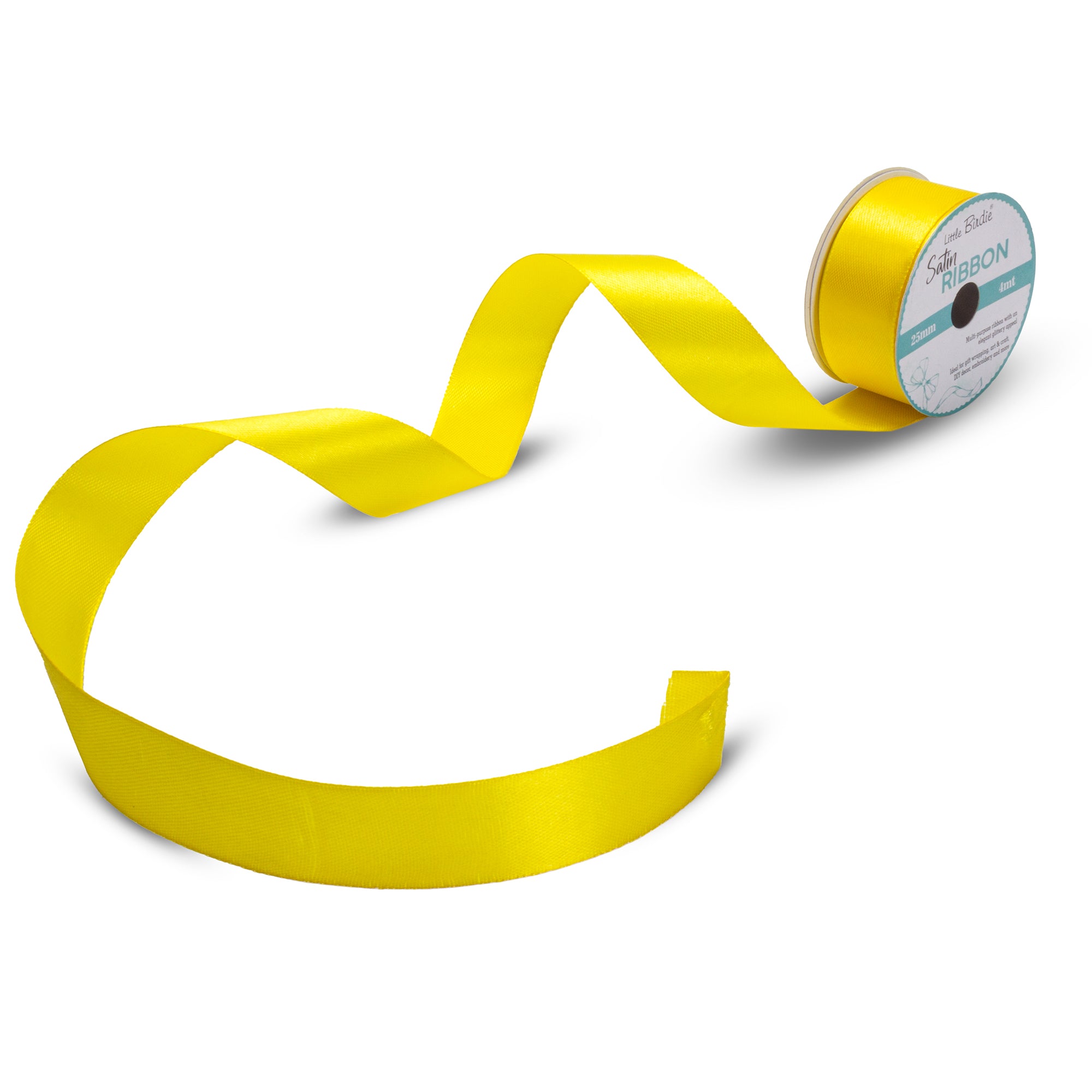 Satin Ribbon | 25mm | Lemon Yellow | 4 Meters - 1 Roll