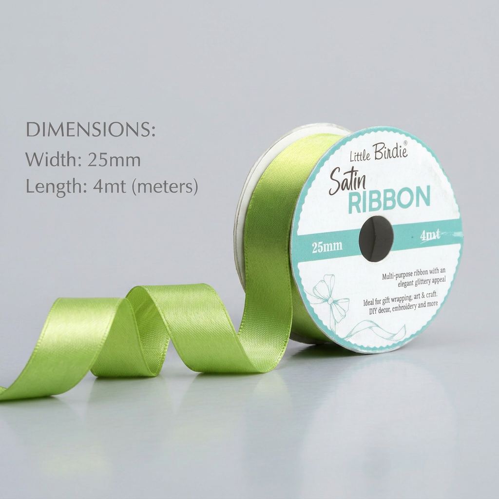 Satin Ribbon 25mm Parrot Green 4mtr 1Roll