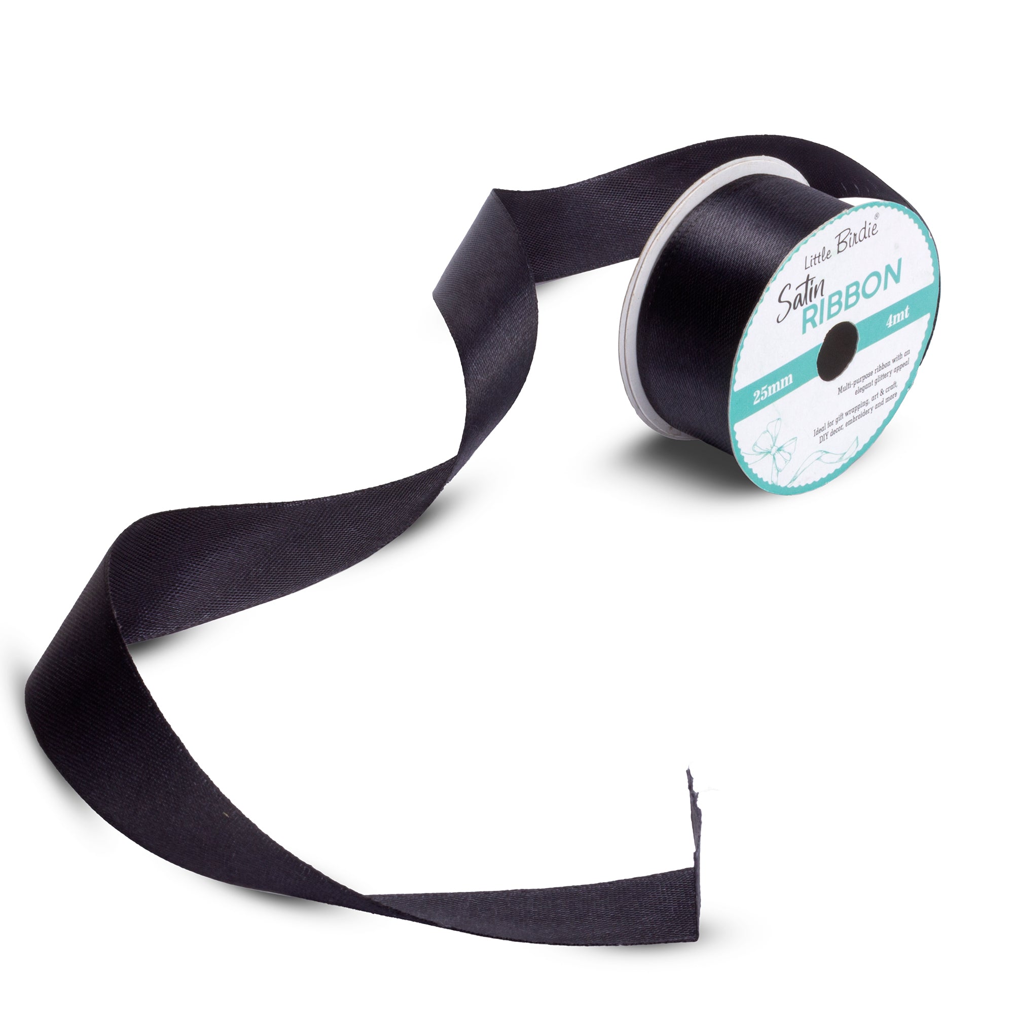 Satin Ribbon | 25mm | Black | 4 Meters -  1 Roll