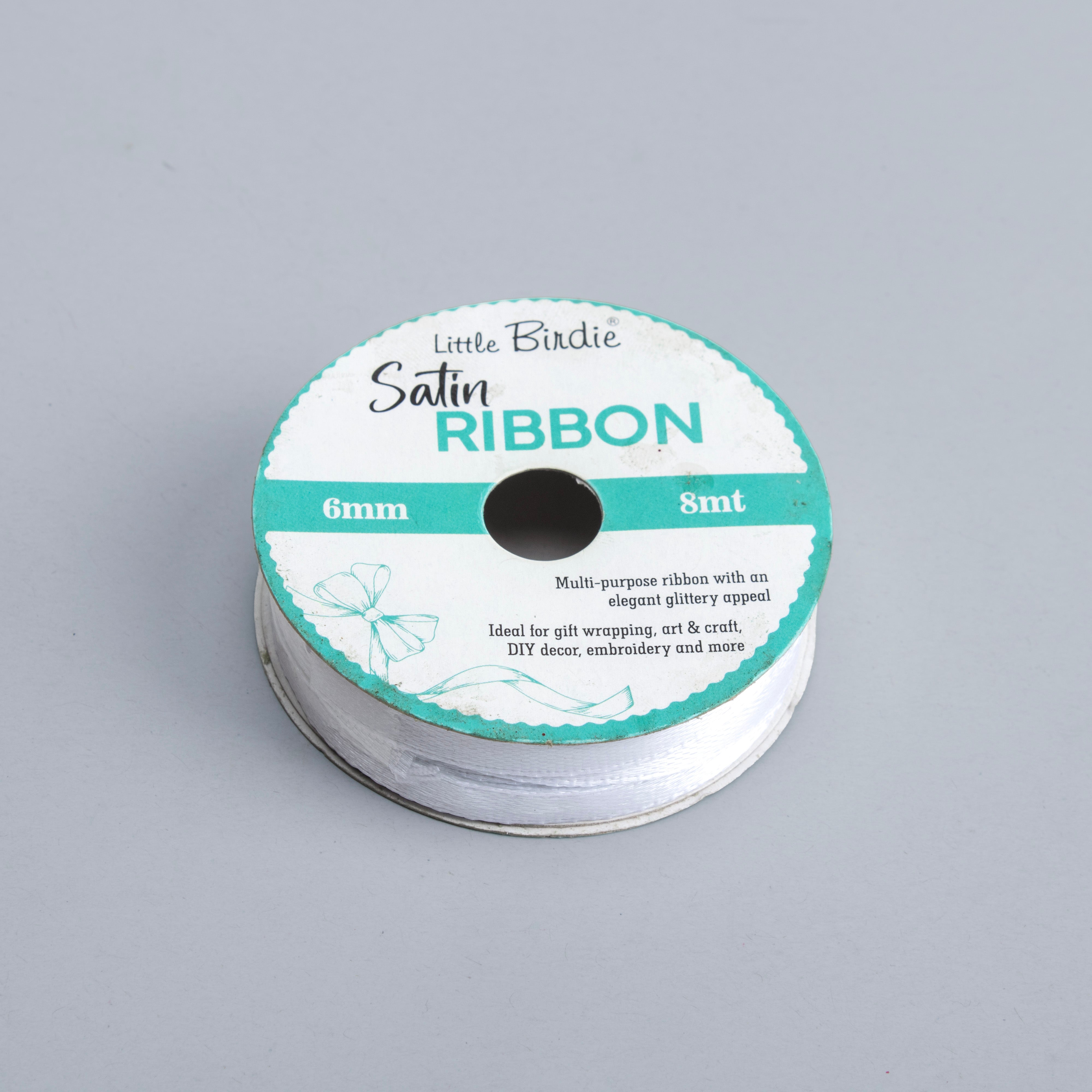 Satin Ribbon 6mm White 8mtr 1Roll