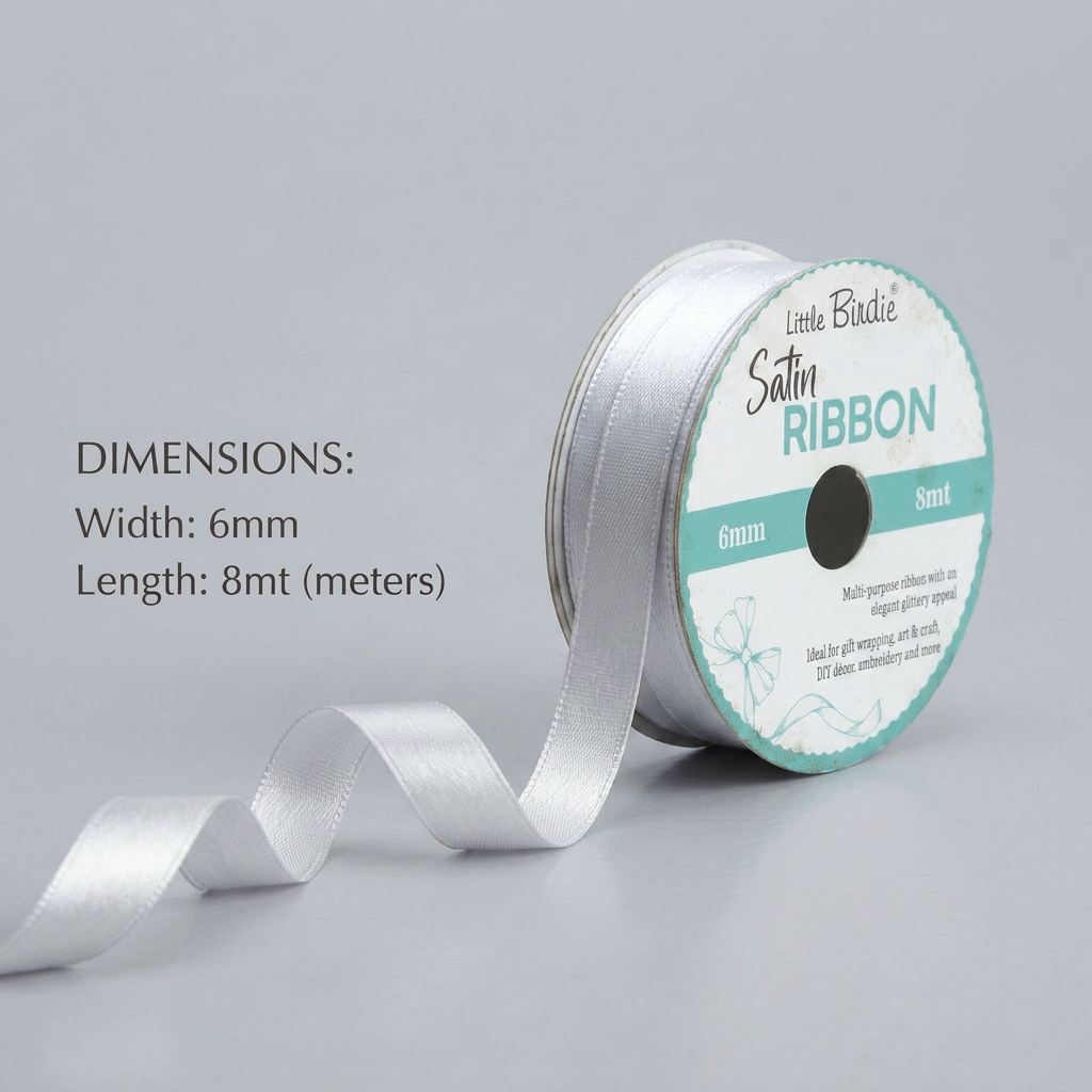 Satin Ribbon 6mm White 8mtr 1Roll
