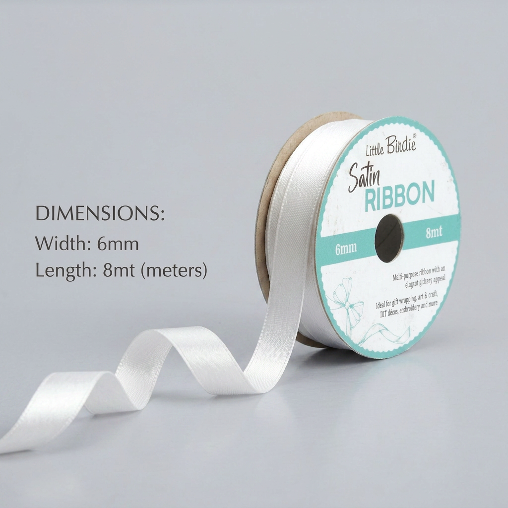 Satin Ribbon 6mm Off White 8mtr 1Roll