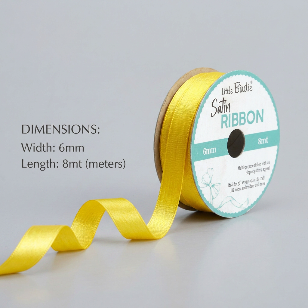 Satin Ribbon 6mm Lemon Yellow 8mtr 1Roll