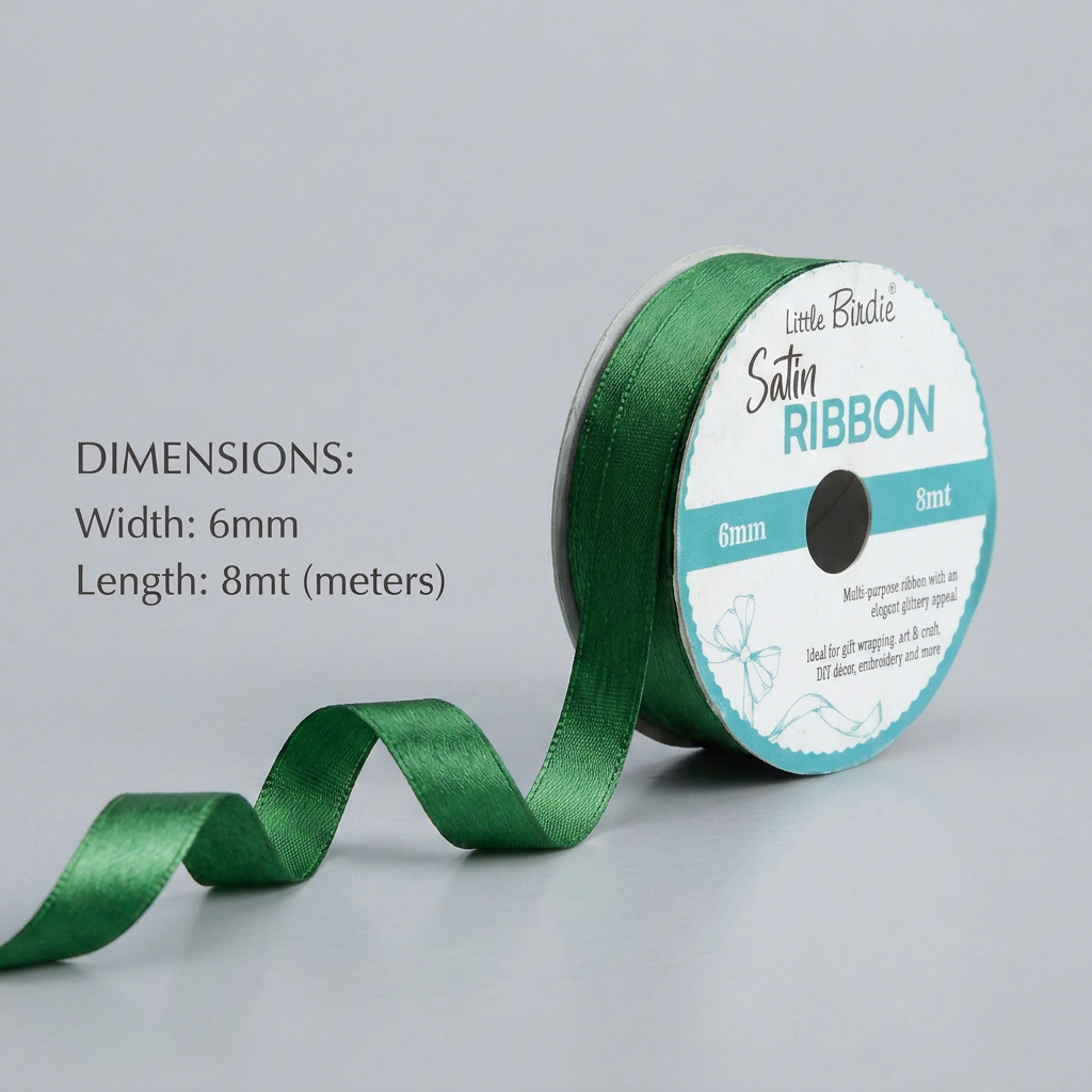 Satin Ribbon 6mm Green 8mtr 1Roll