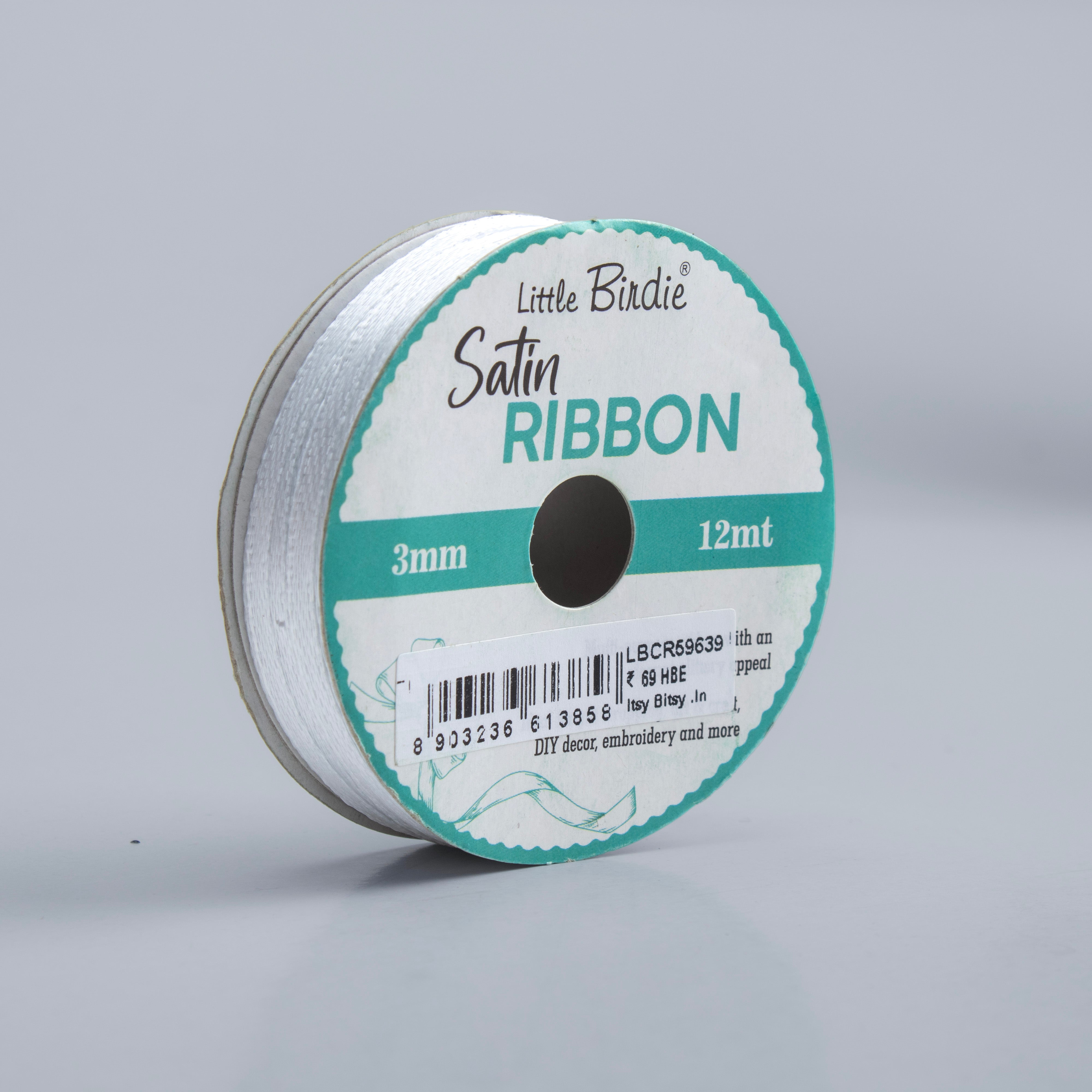 Satin Ribbon 3mm White 12mtr 1Roll