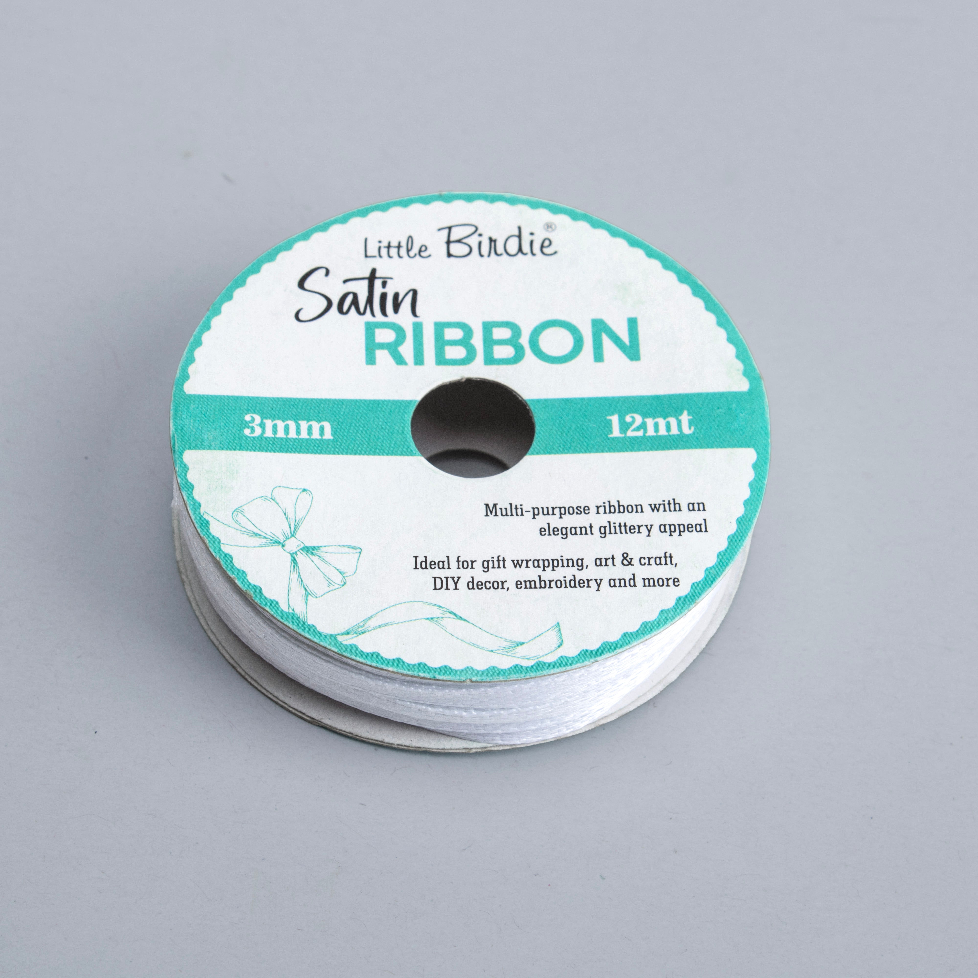Satin Ribbon 3mm White 12mtr 1Roll