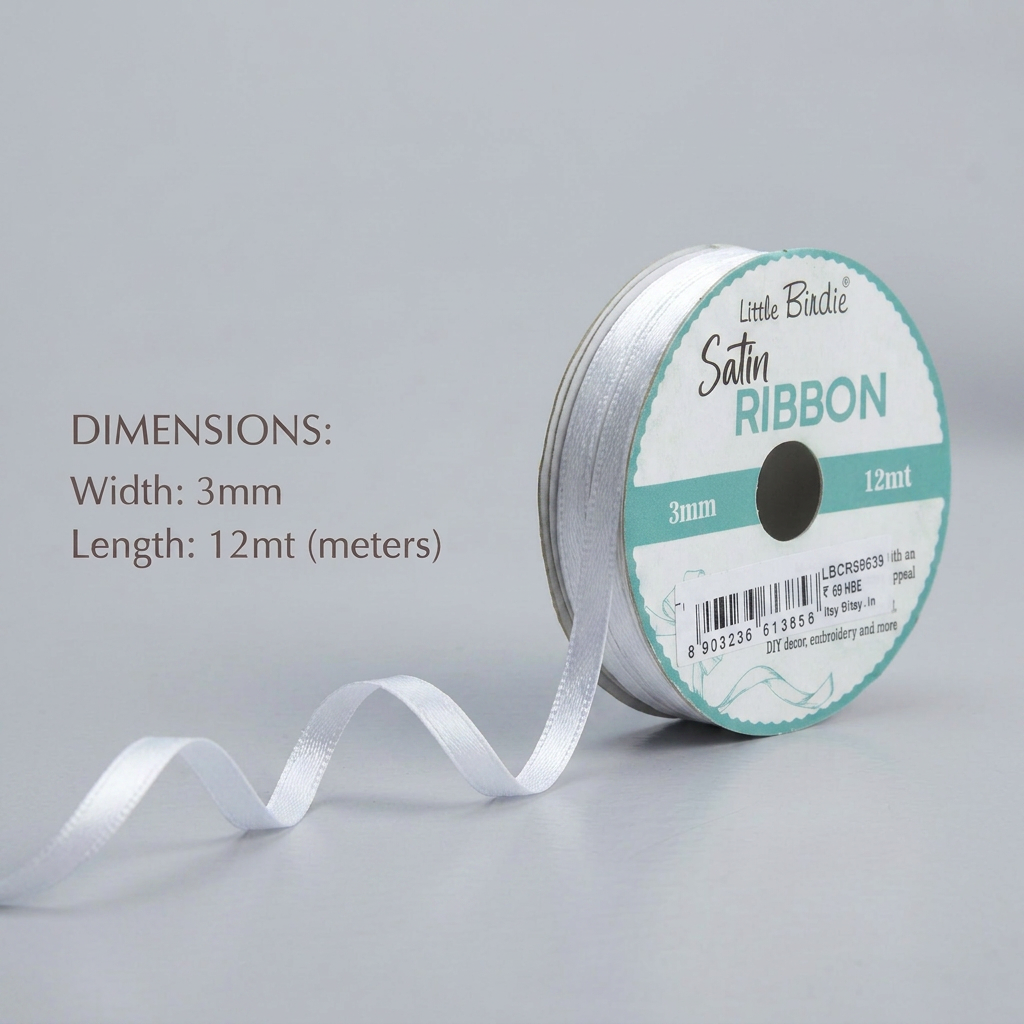 Satin Ribbon 3mm White 12mtr 1Roll