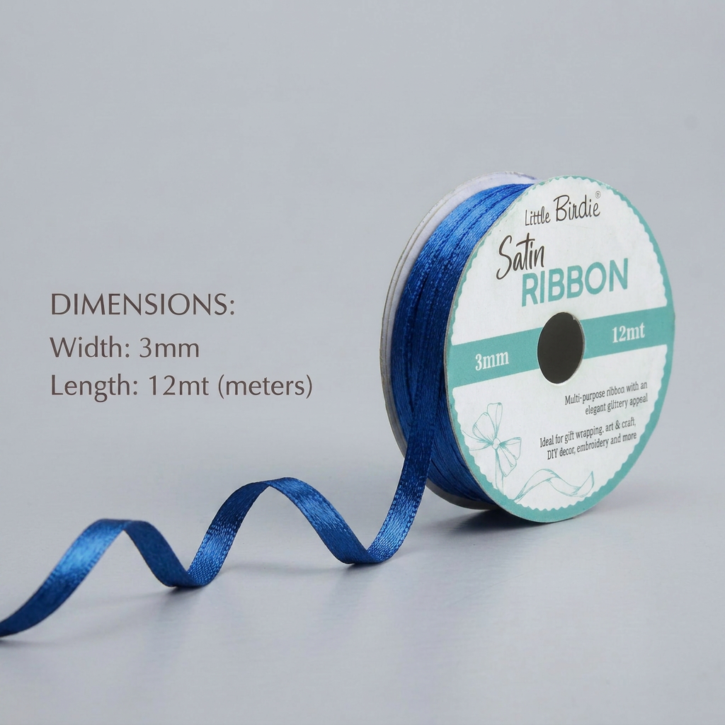 Satin Ribbon 3mm Royal Blue 12mtr 1Roll