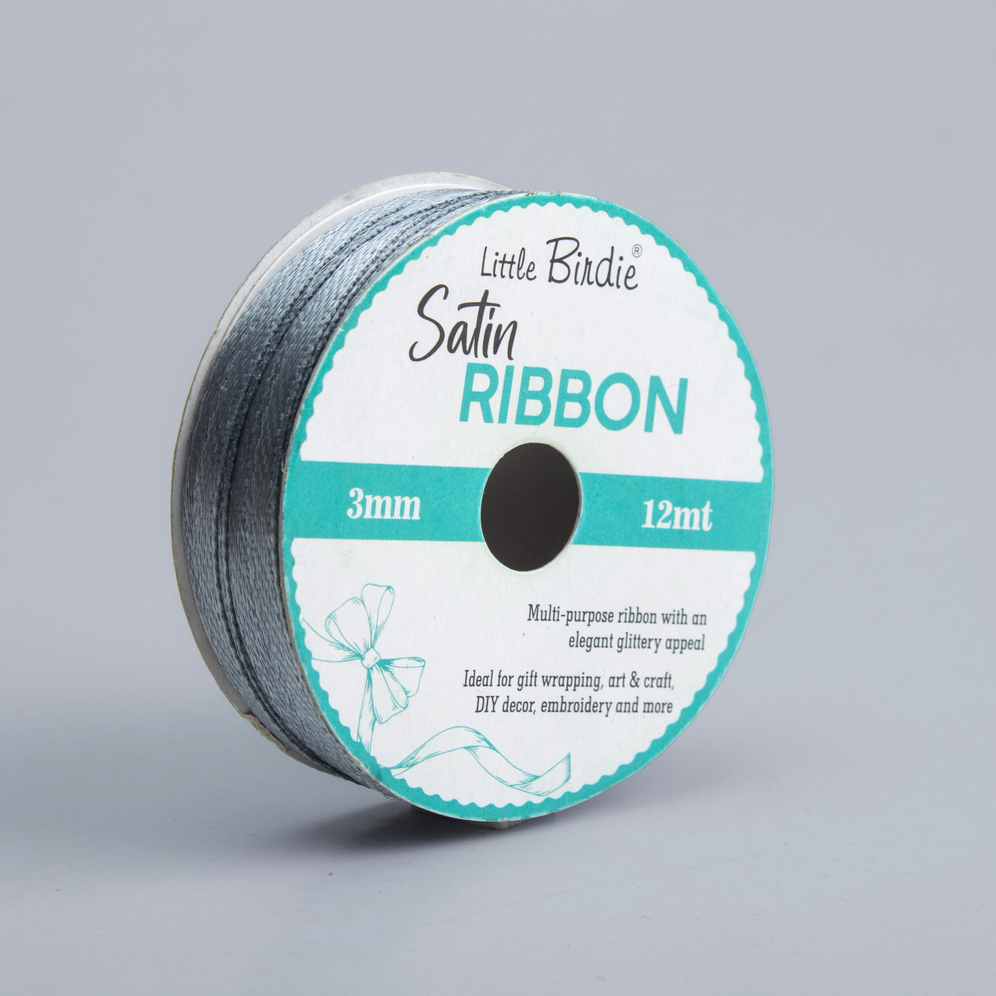 Satin Ribbon 3mm Silver 12mtr 1Roll