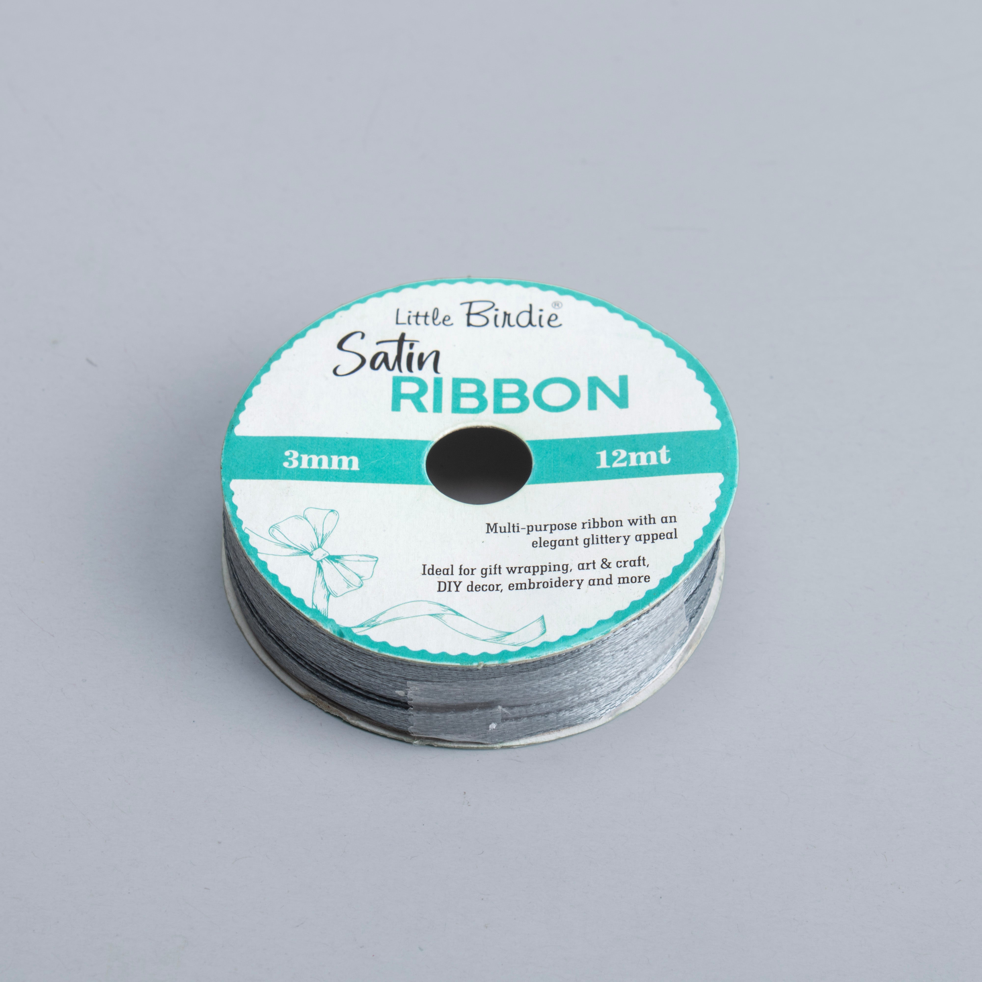 Satin Ribbon 3mm Silver 12mtr 1Roll