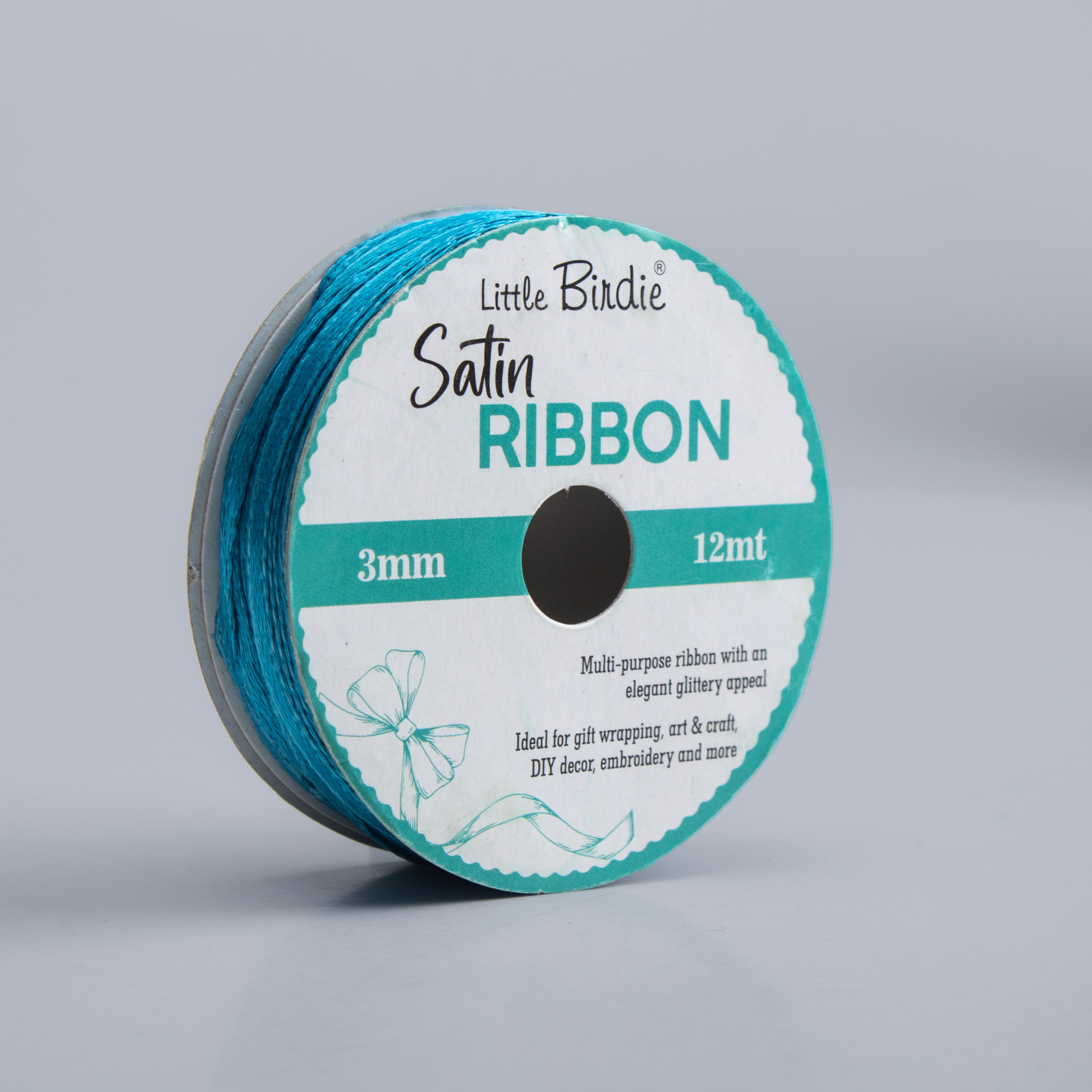Satin Ribbon 3mm Baby Blue 12mtr 1Roll