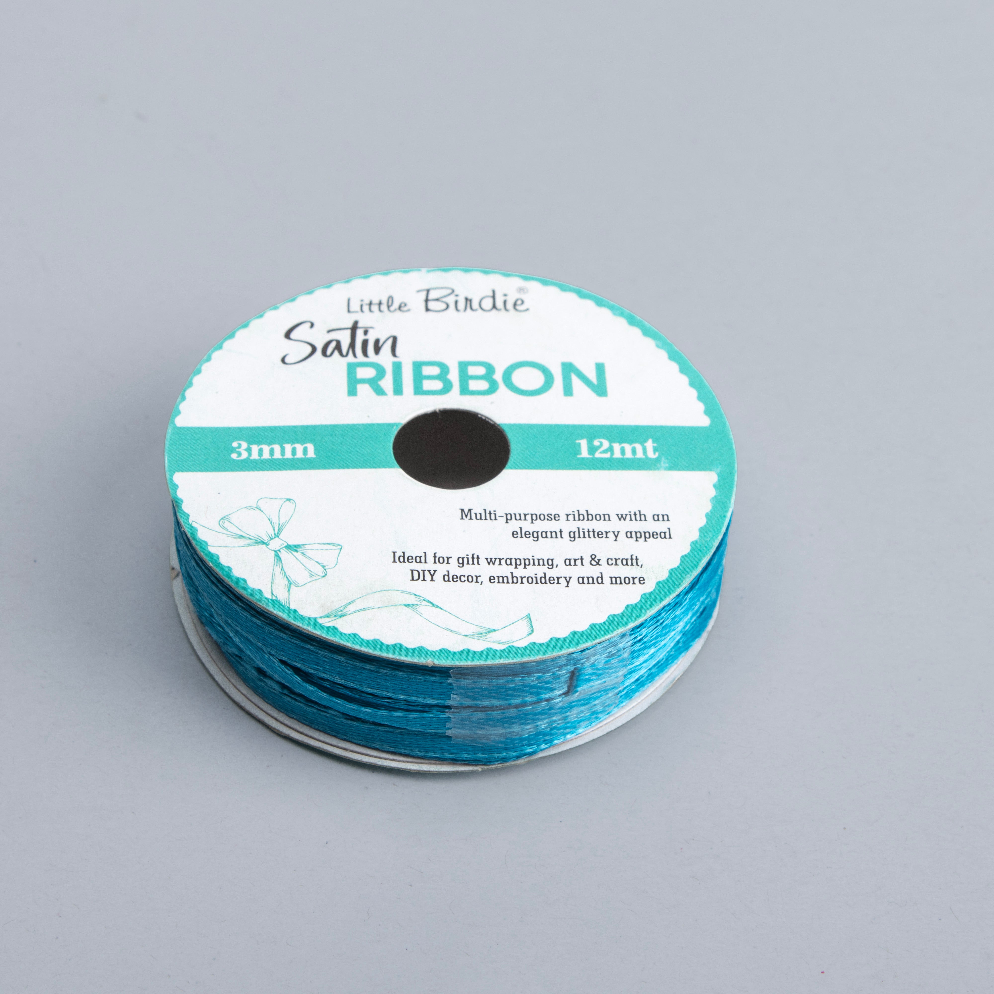 Satin Ribbon 3mm Baby Blue 12mtr 1Roll