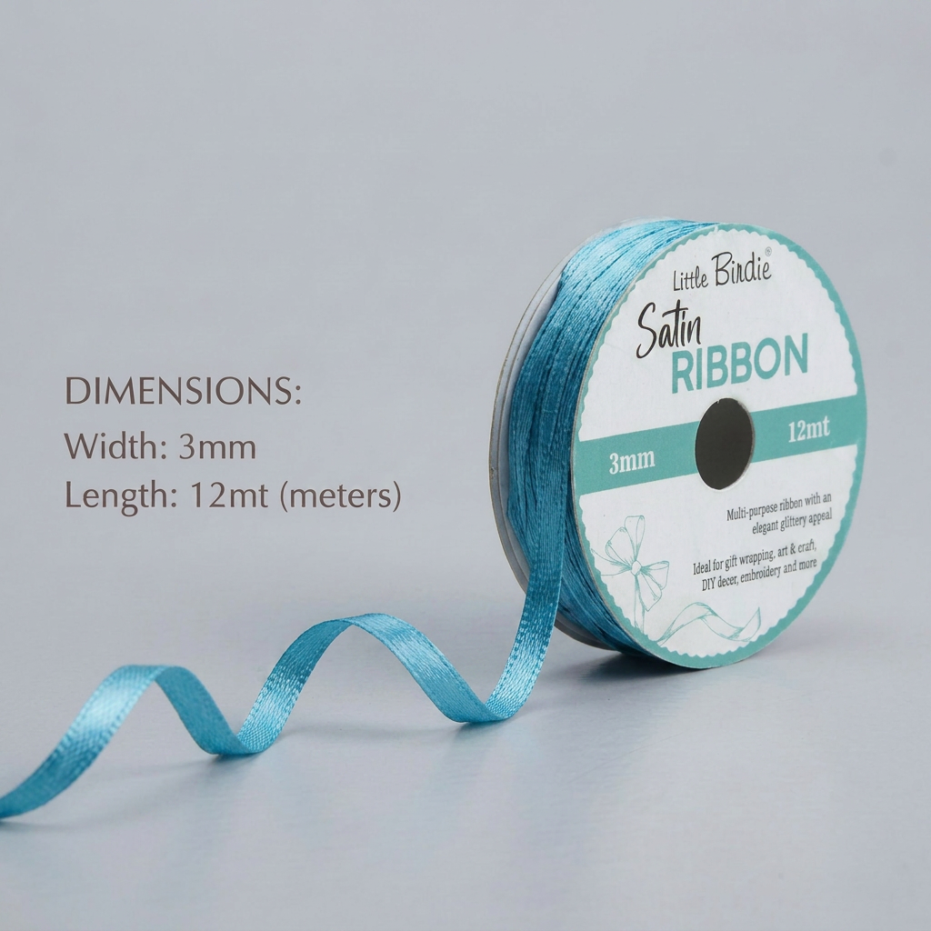 Satin Ribbon 3mm Baby Blue 12mtr 1Roll