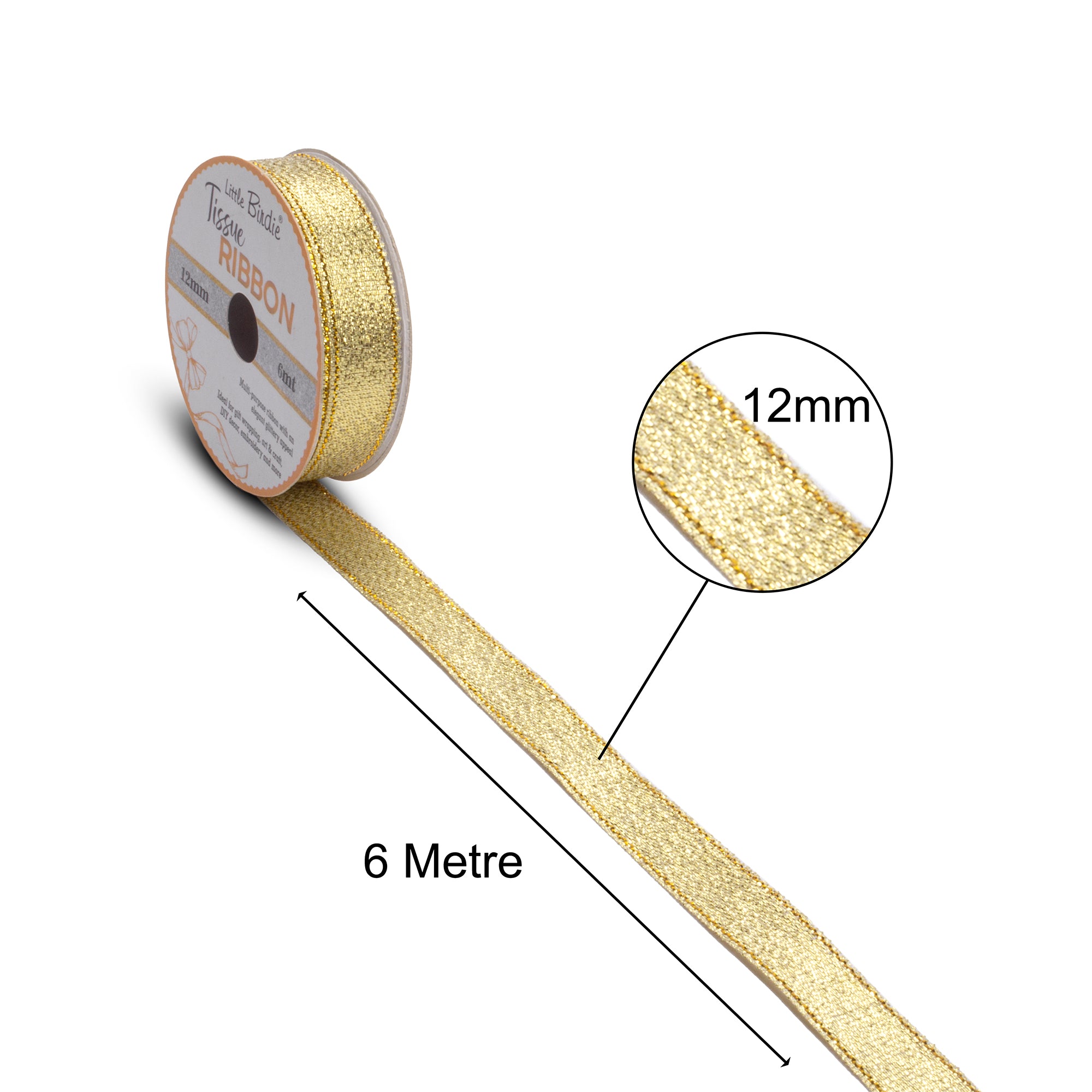 Tissue Ribbon | 12mm | Light Gold | 6 Meters - 1 Roll