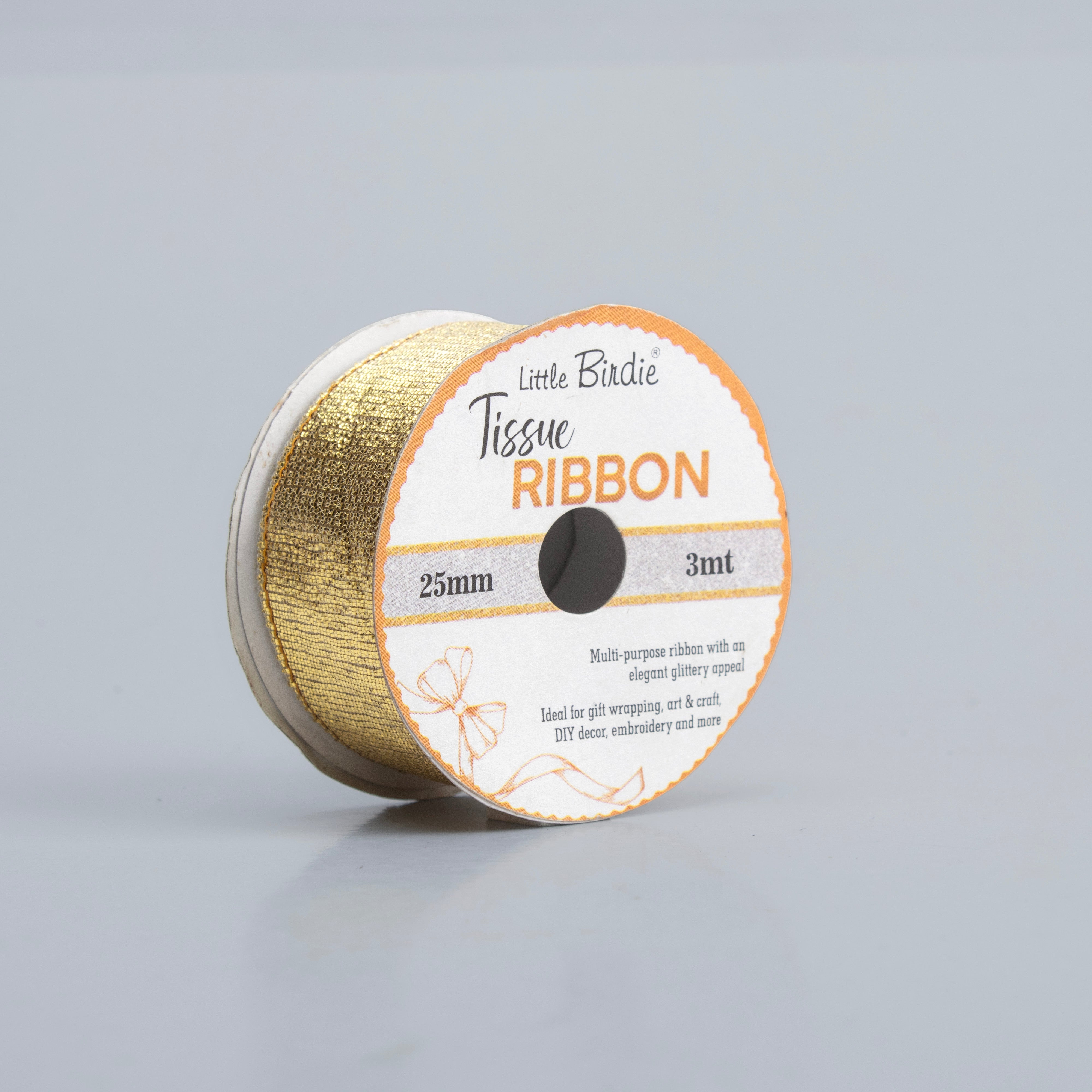 Tissue Ribbon 25mm Light Gold 3mtr 1Roll