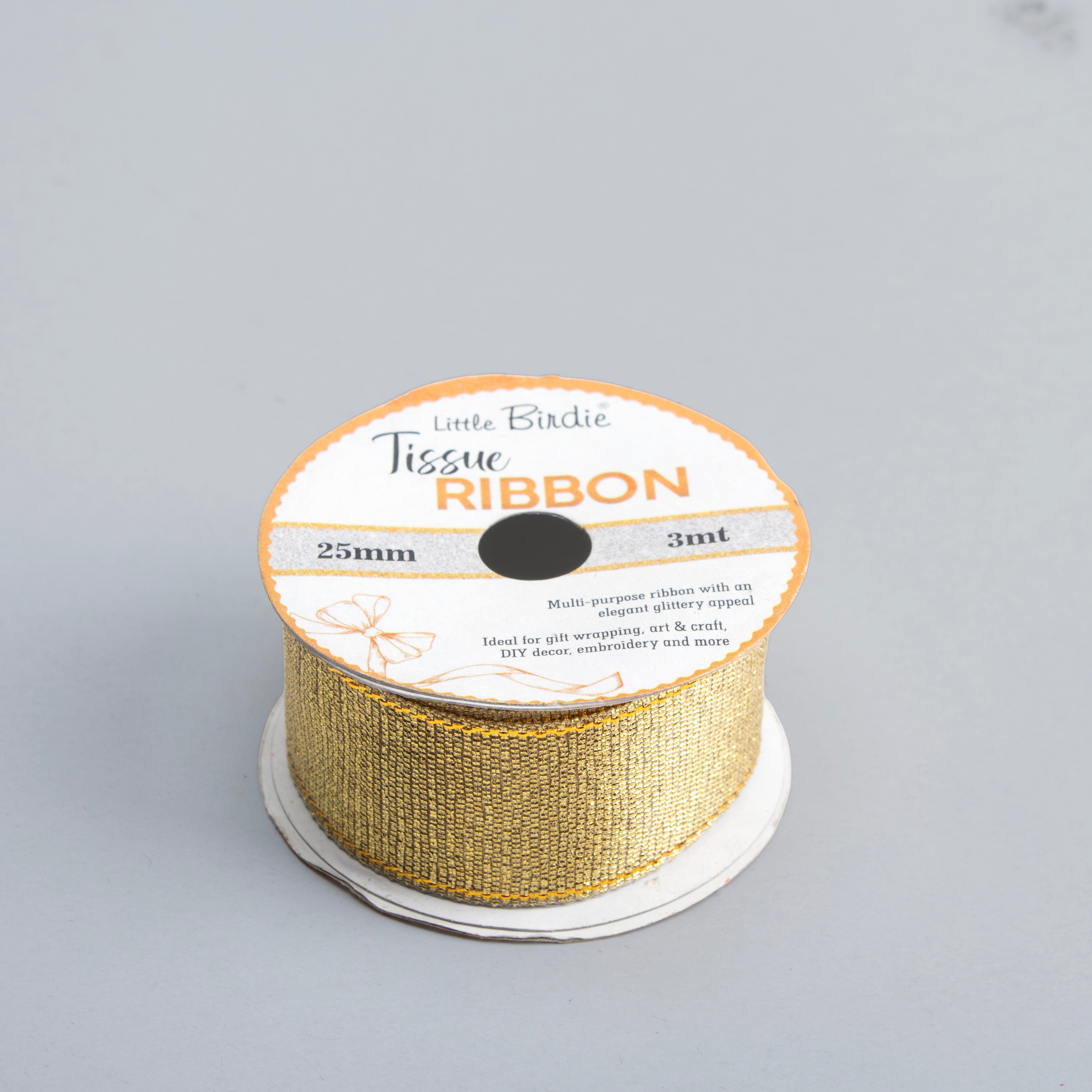 Tissue Ribbon 25mm Light Gold 3mtr 1Roll