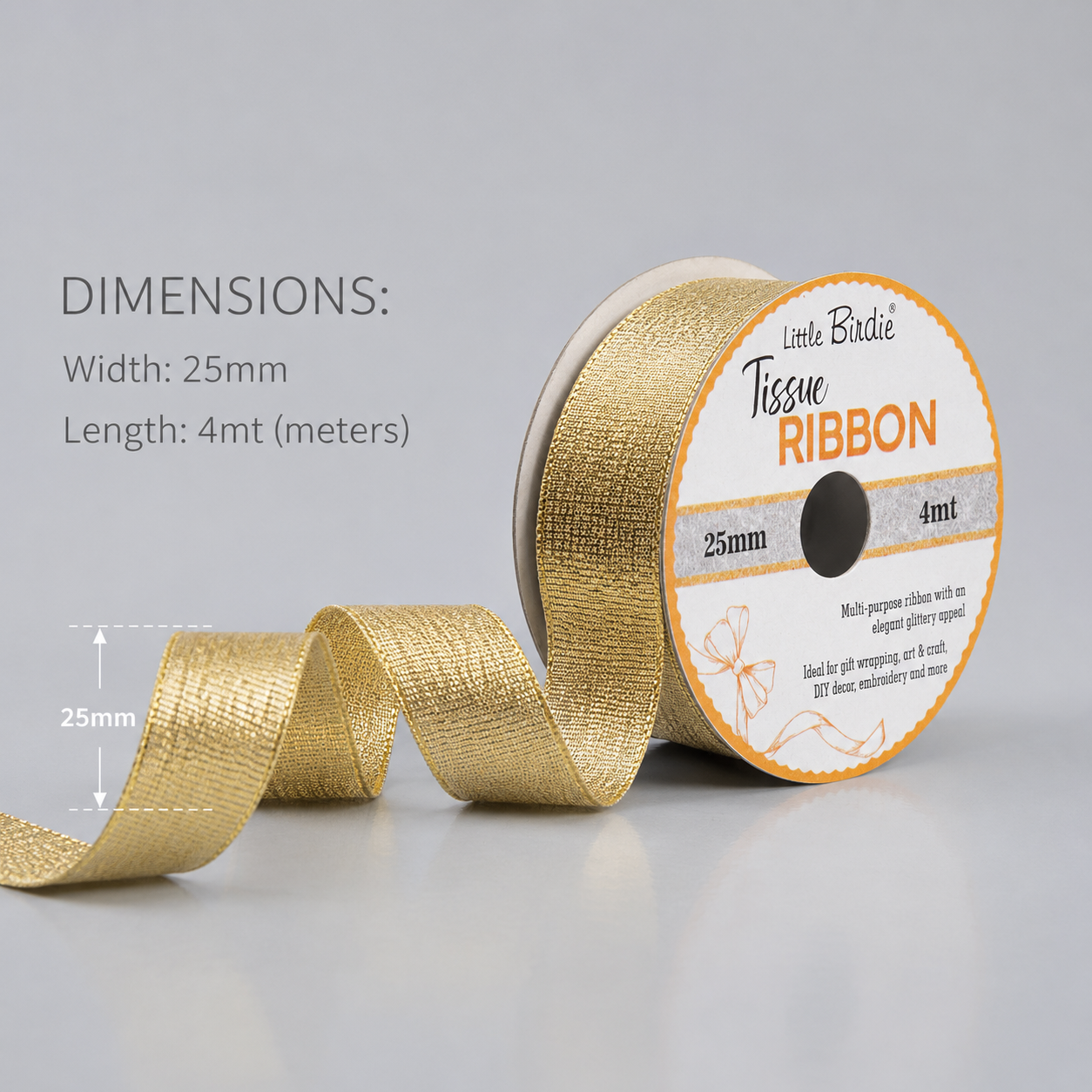 Tissue Ribbon 25mm Dark Gold 3mtr 1Roll