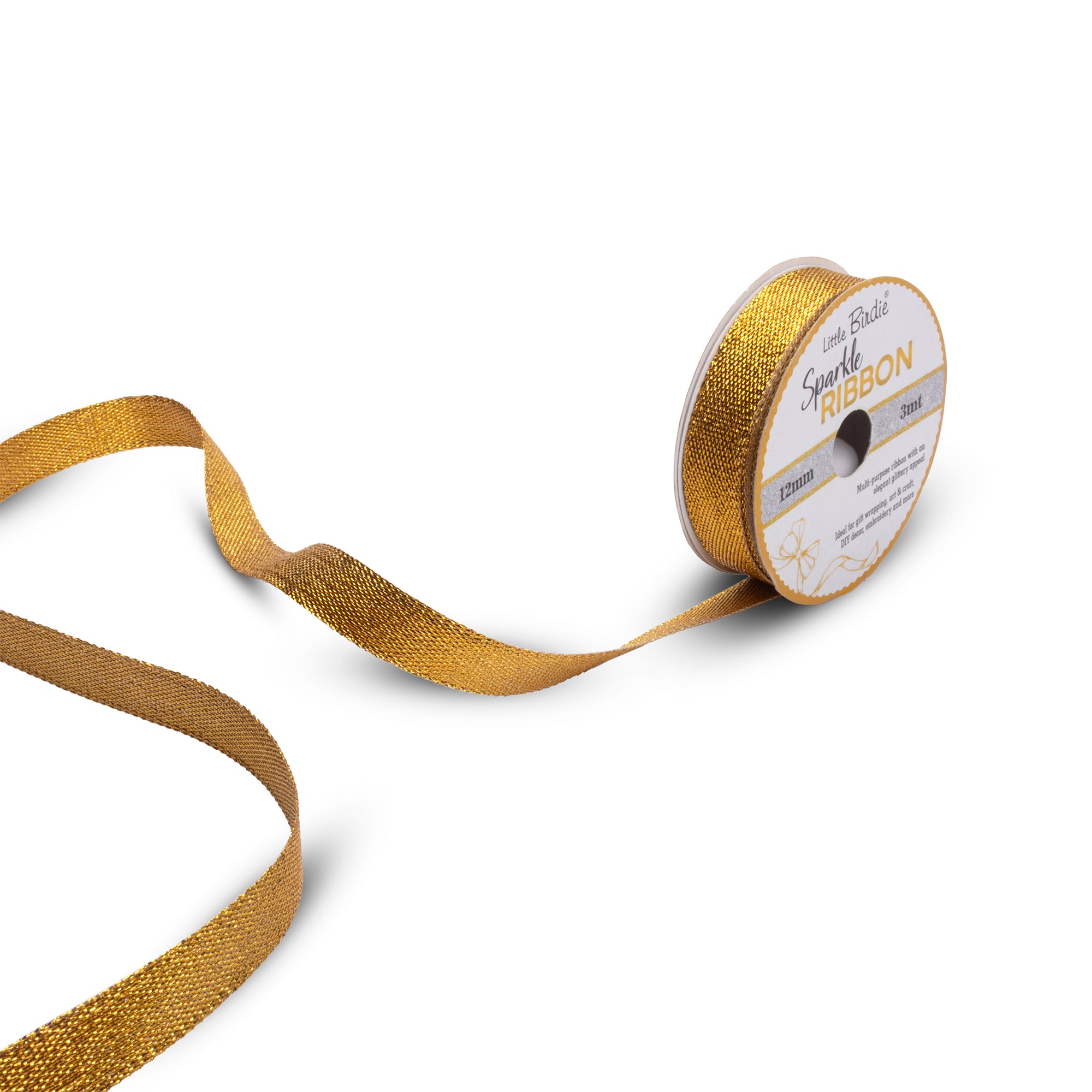 Sparkle Ribbon | 12mm | Pure Gold | 3 Meter - 1 Roll