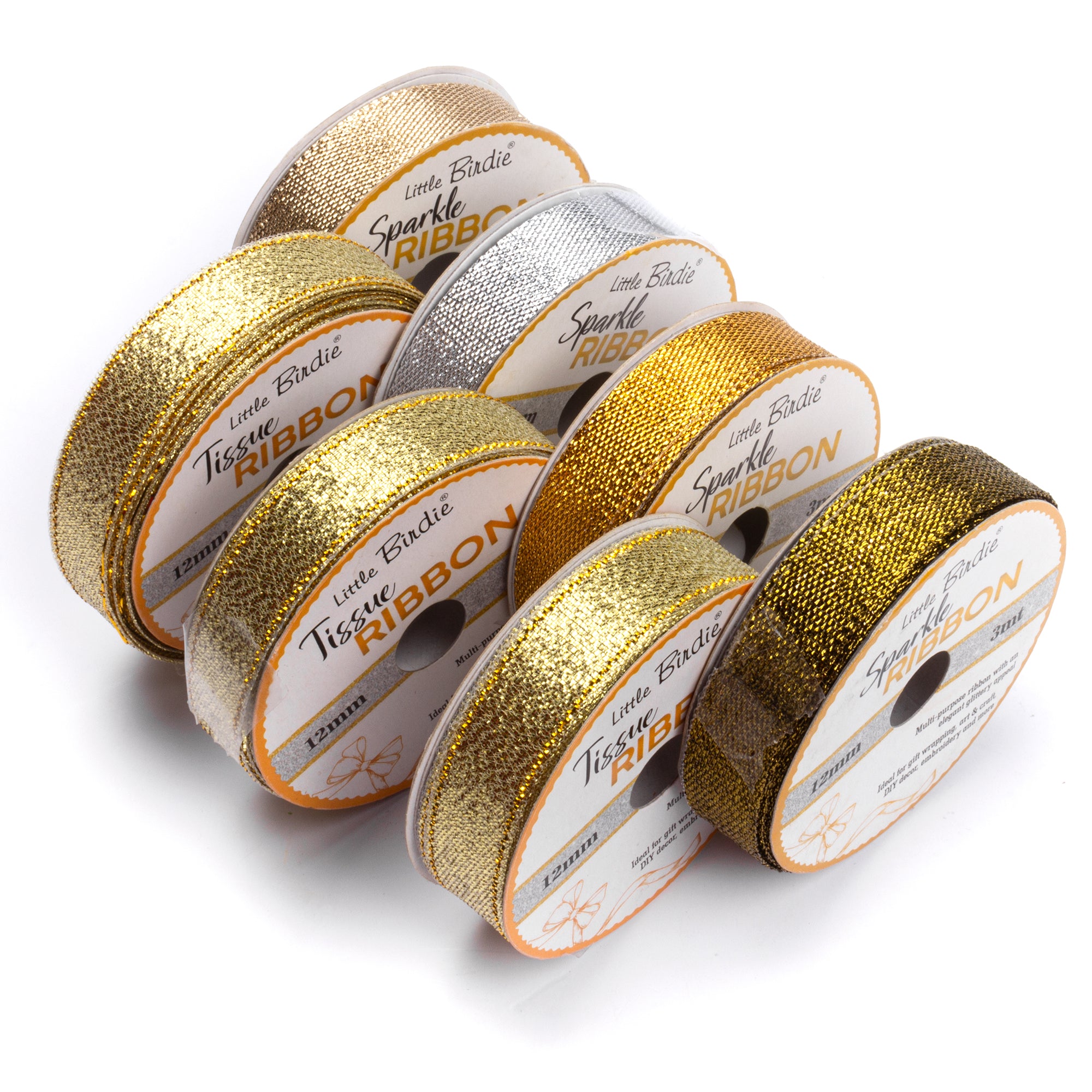 Sparkle Ribbon | 12mm | Pure Gold | 3 Meter - 1 Roll