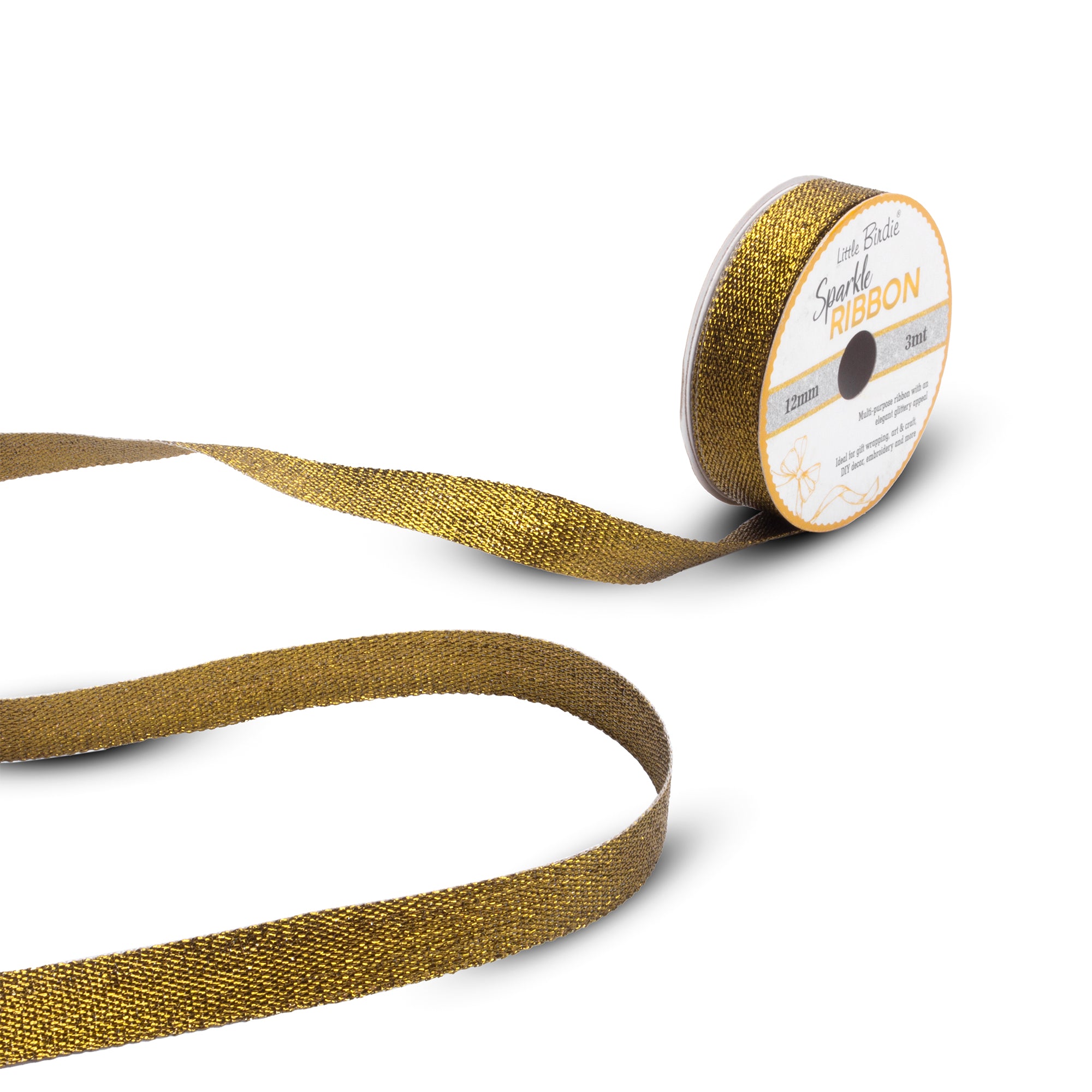 Sparkle Ribbon | 12mm |  Vintage Gold | 3 Meters - 1 Roll