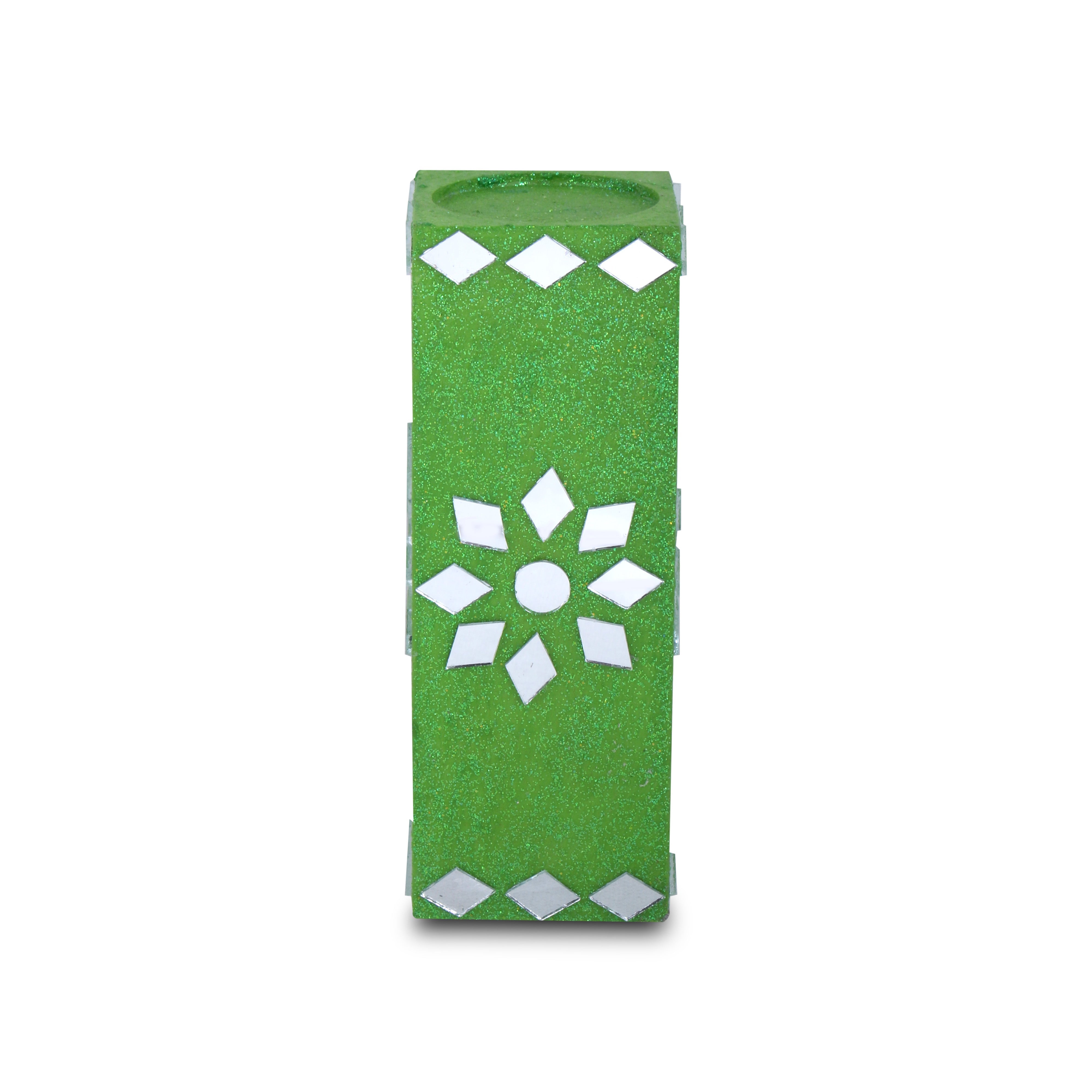 Mirror Art Tealight Holder Florista Green 5inch 1pc ( Candle Included 1pc)