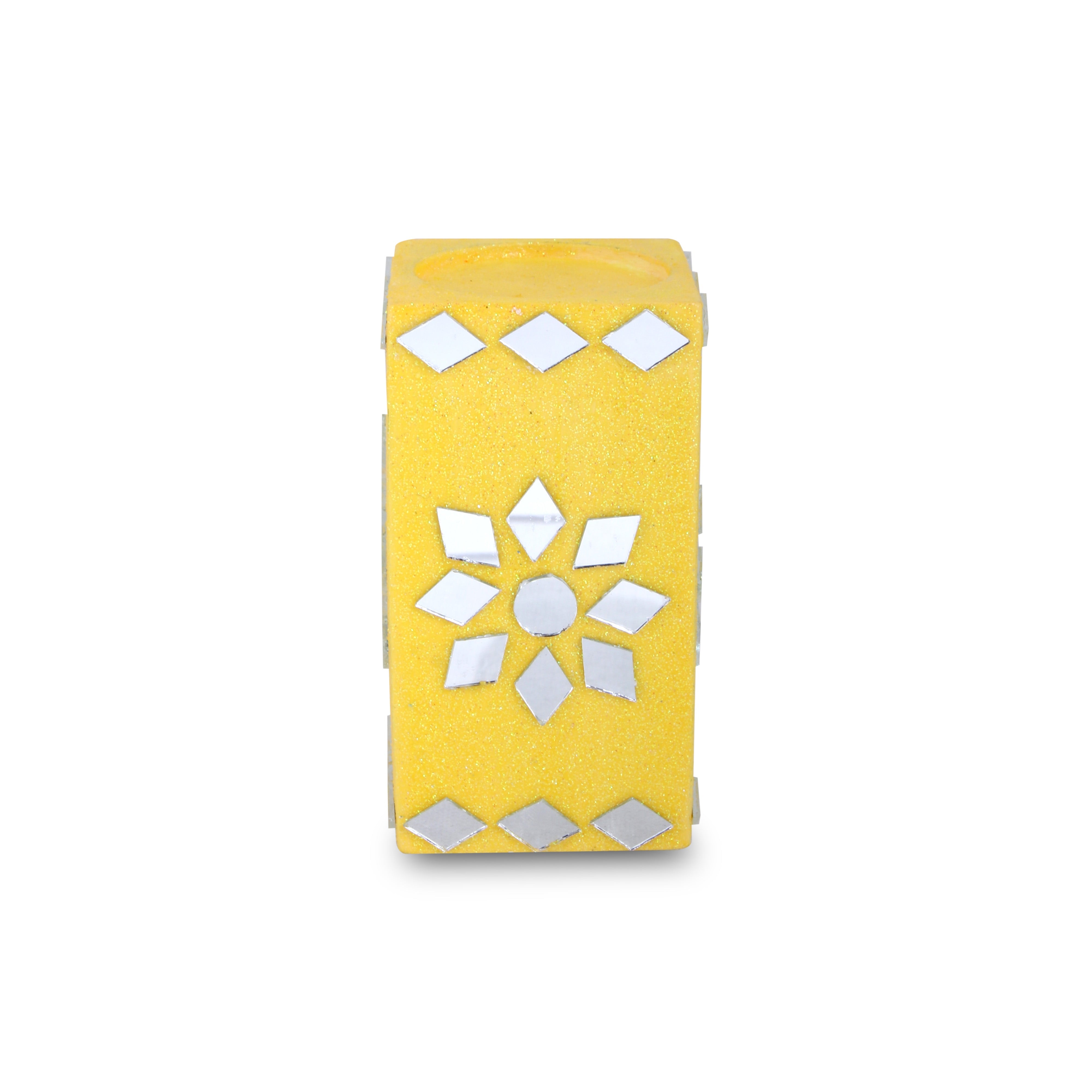 Mirror Art Tealight Holder Florista Yellow 3.5inch 1pc ( Candle Included 1pc)