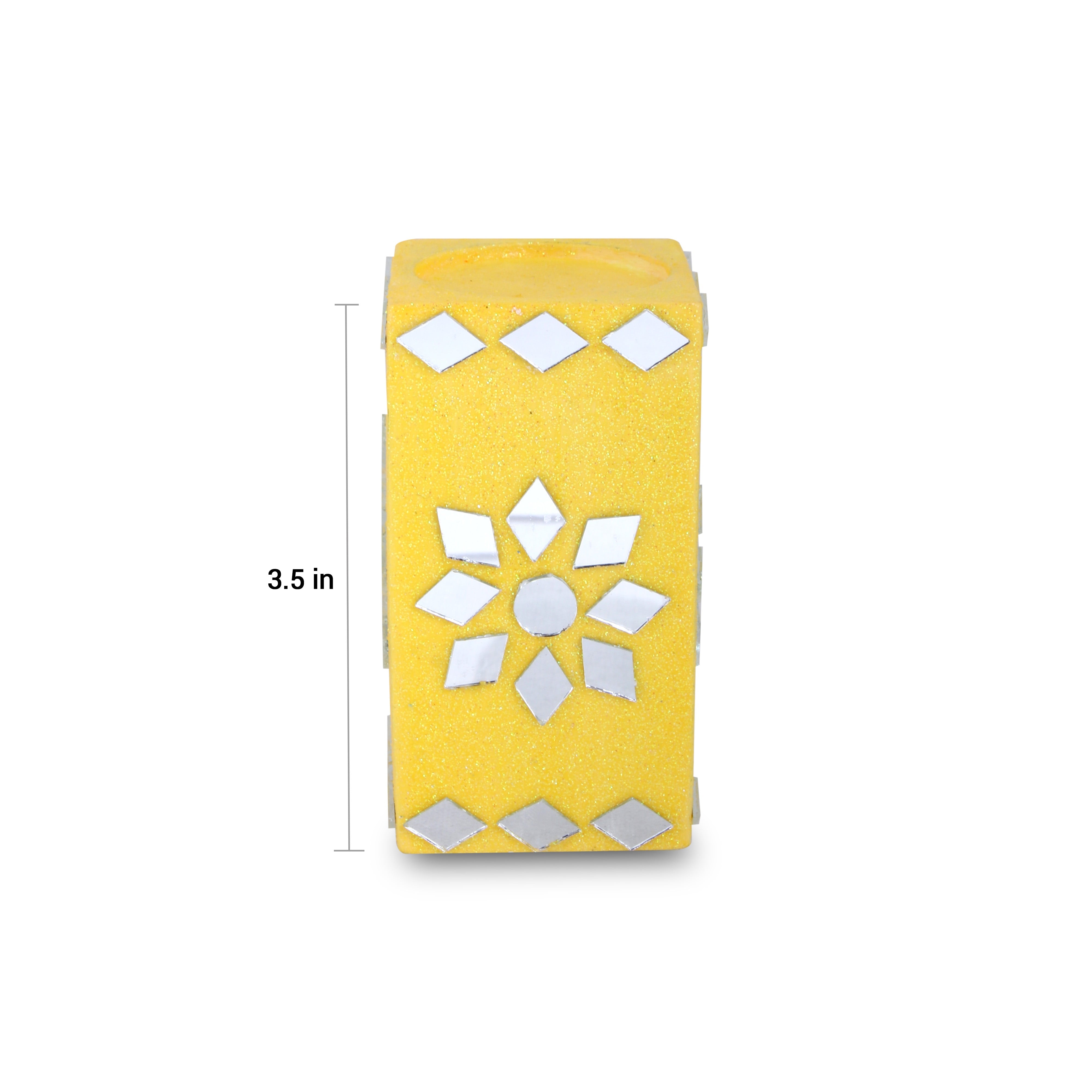 Mirror Art Tealight Holder Florista Yellow 3.5inch 1pc ( Candle Included 1pc)