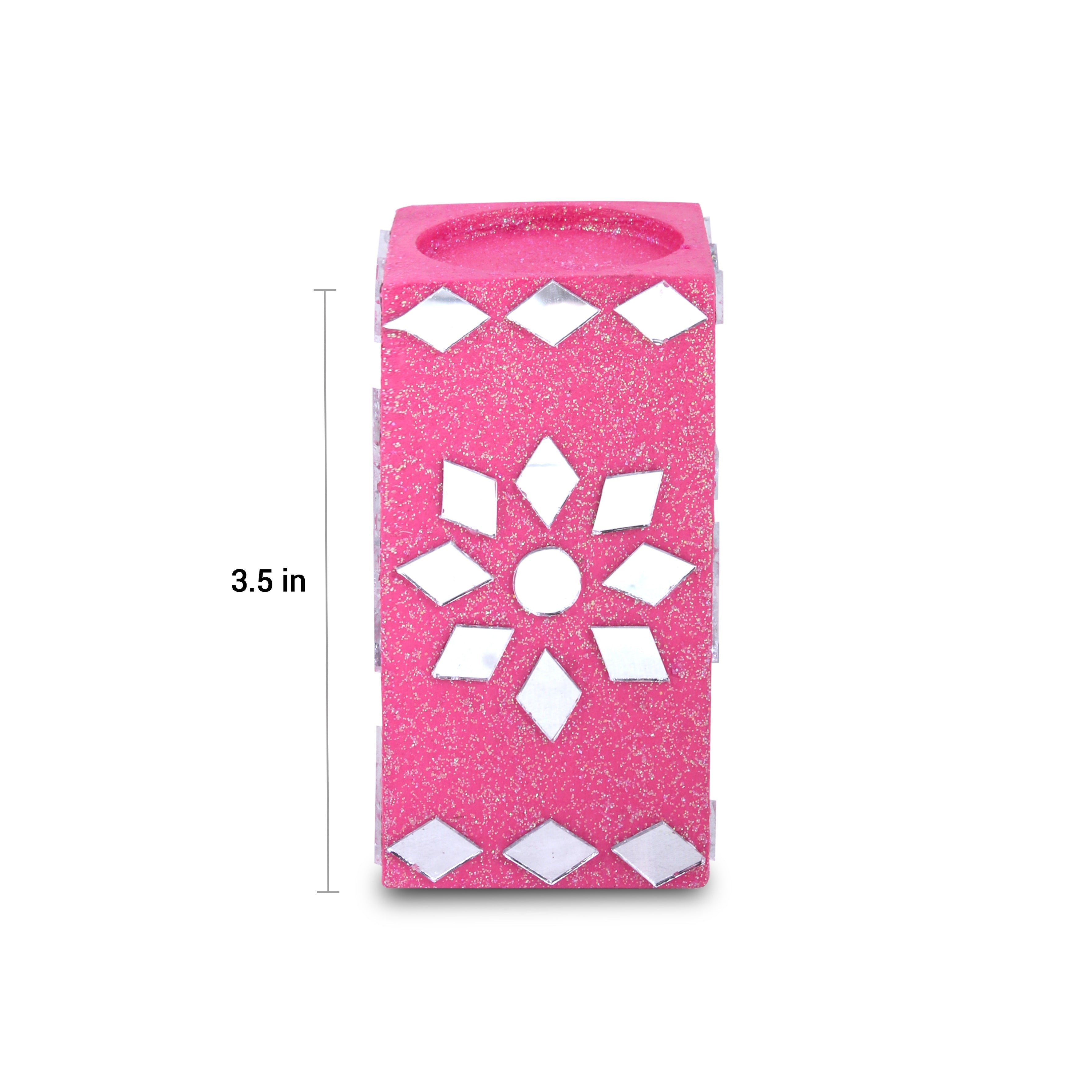 Mirror Art Tealight Holder Florista Pink 3.5inch 1pc ( Candle Included 1pc)