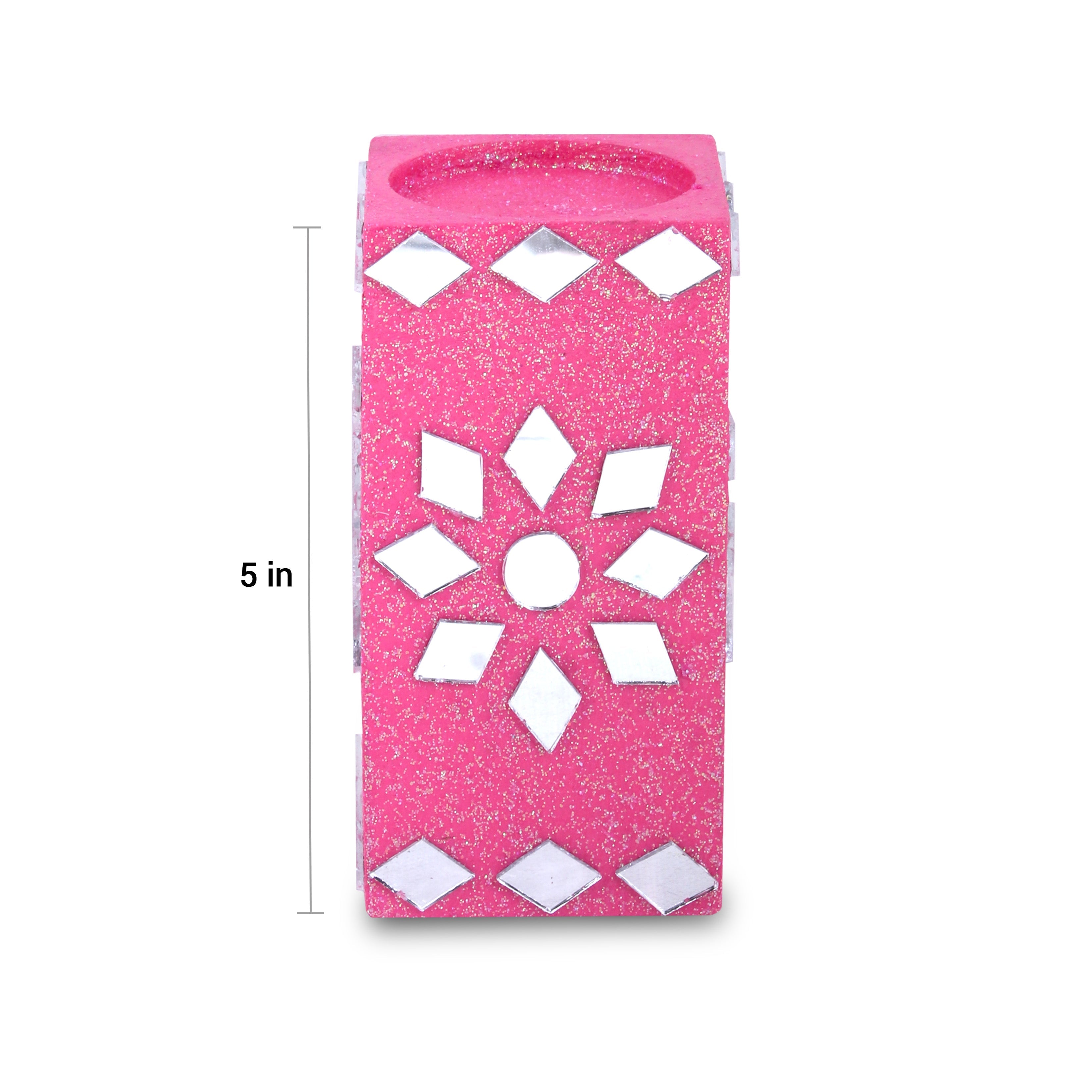 Mirror Art Tealight Holder Florista Pink 5inch 1pc ( Candle Included 1pc)